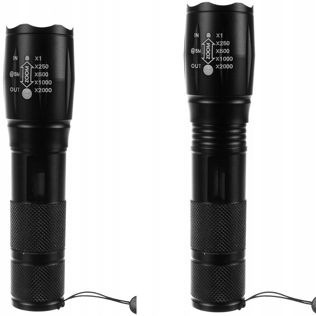 Lampe Torche LED - Maxozo Xona - 300 Mètres de Portée - 3000 Lumens - Lampe de poche UV avec fonction zoom - 4 Positions - Étanche - Lampe de poche militaire ultra-puissante - Incl. Chargeur - Aluminium