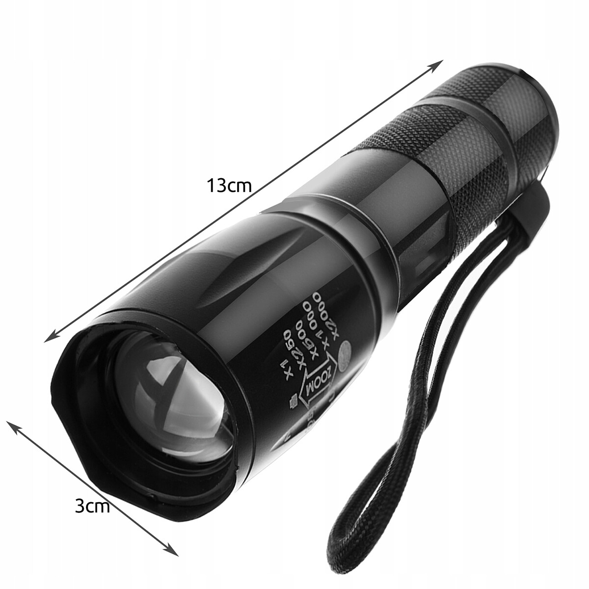 Lampe Torche LED - Maxozo Xona - 300 Mètres de Portée - 3000 Lumens - Lampe de poche UV avec fonction zoom - 4 Positions - Étanche - Lampe de poche militaire ultra-puissante - Incl. Chargeur - Aluminium