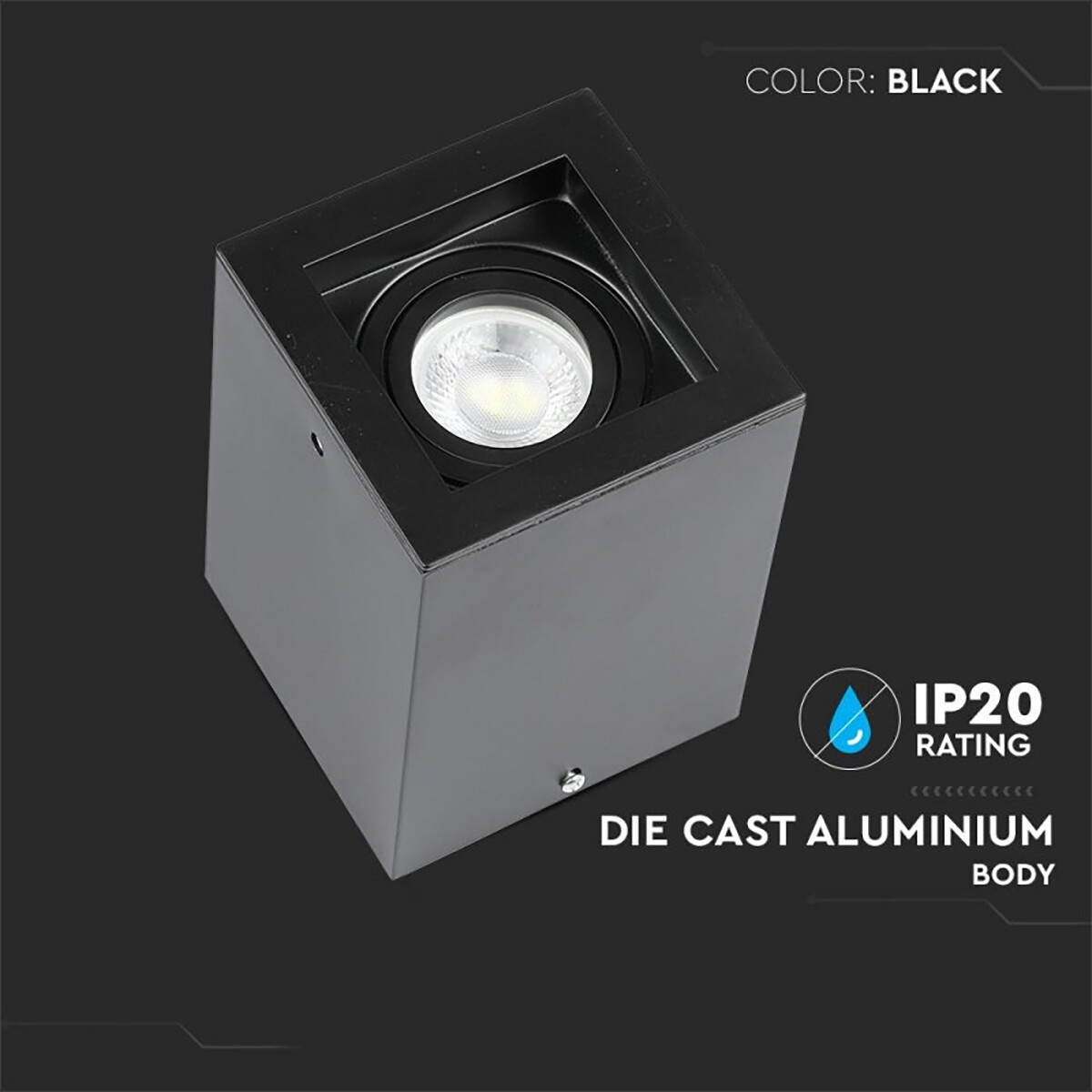 Spot de Plafond LED - Spot de Plafond - Viron Halo - Douille GU10 - Carré - Mat Noir - Aluminium