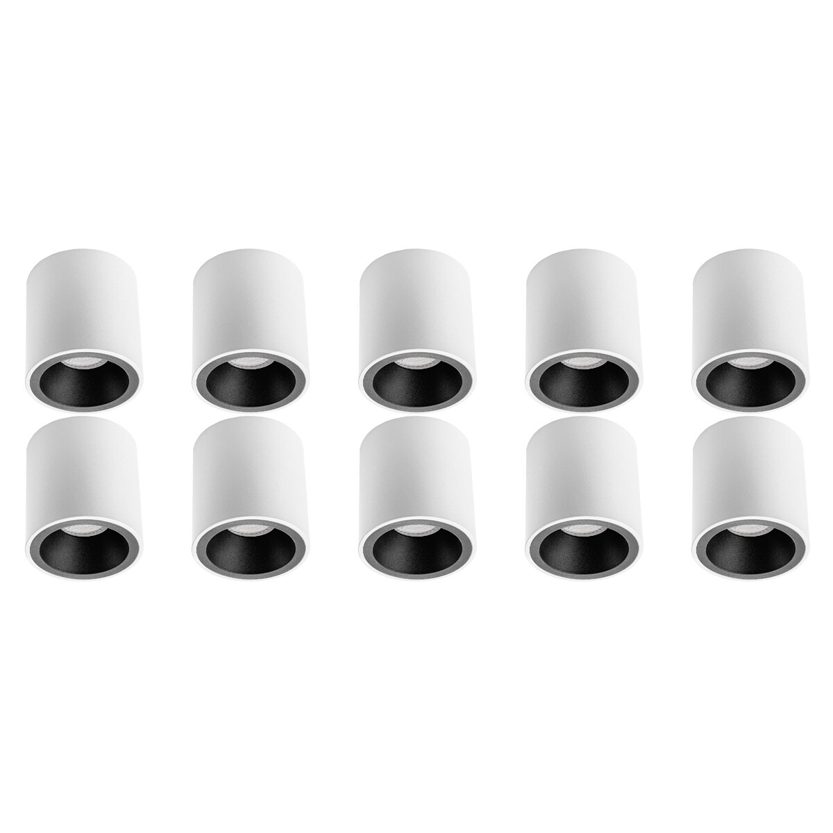 Spot de Plafond 10 Pack - Pragmi Cliron Pro - Douille GU10 - En Saillie Rond - Mat Blanc/Noir - Aluminium - Encastré - Ø90mm