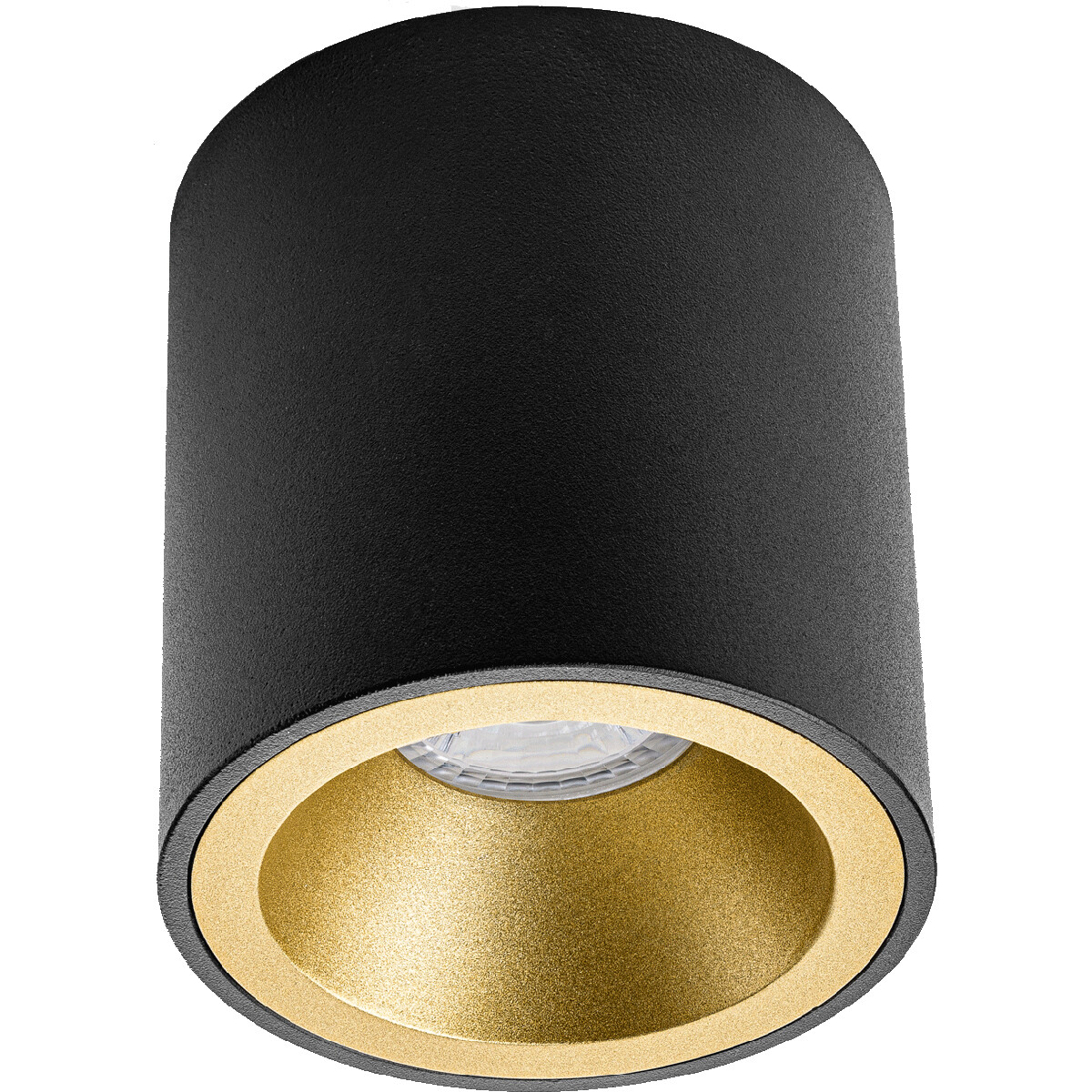 Spot de Plafond GU10 - Pragmi Cliron Pro - En Saillie Rond - Mat Noir/Or - Aluminium - Encastré - Ø90mm