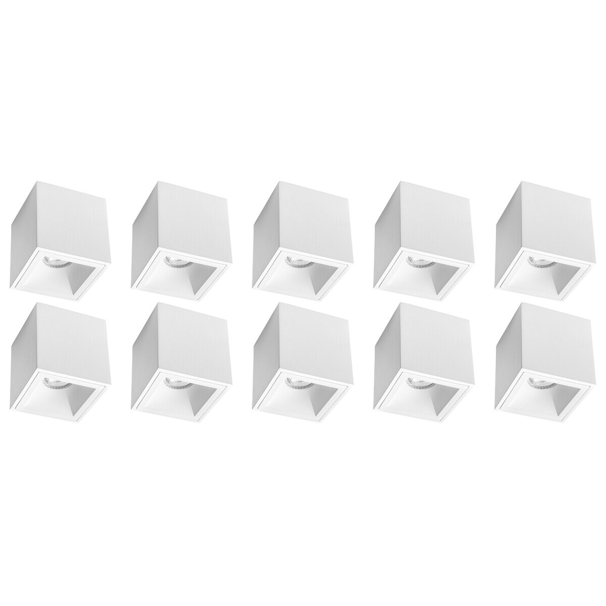 Spot de Plafond 10 Pack - Pragmi Cliron Pro - Douille GU10 - En Saillie Carré - Mat Blanc - Aluminium - Encastré - Ø90mm