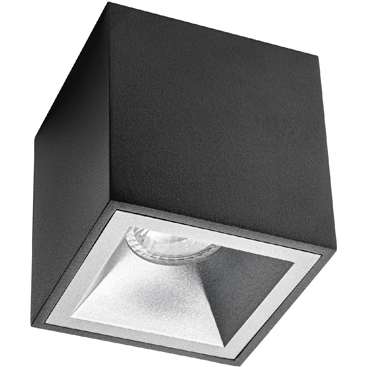 Spot de Plafond GU10 - Pragmi Cliron Pro - En Saillie Carré - Mat Noir/Argent - Aluminium - Encastré - 90mm