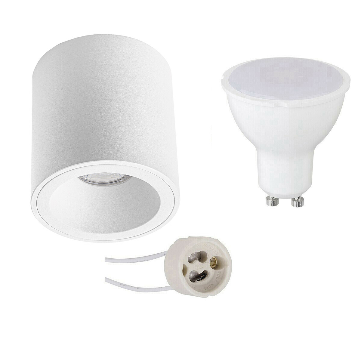 Ensemble de Spot de Plafond - Pragmi Cliron Pro - Douille GU10 - En Saillie Rond - Mat Blanc - 4W - Blanc Neutre 4200K - Encastré - Ø90mm