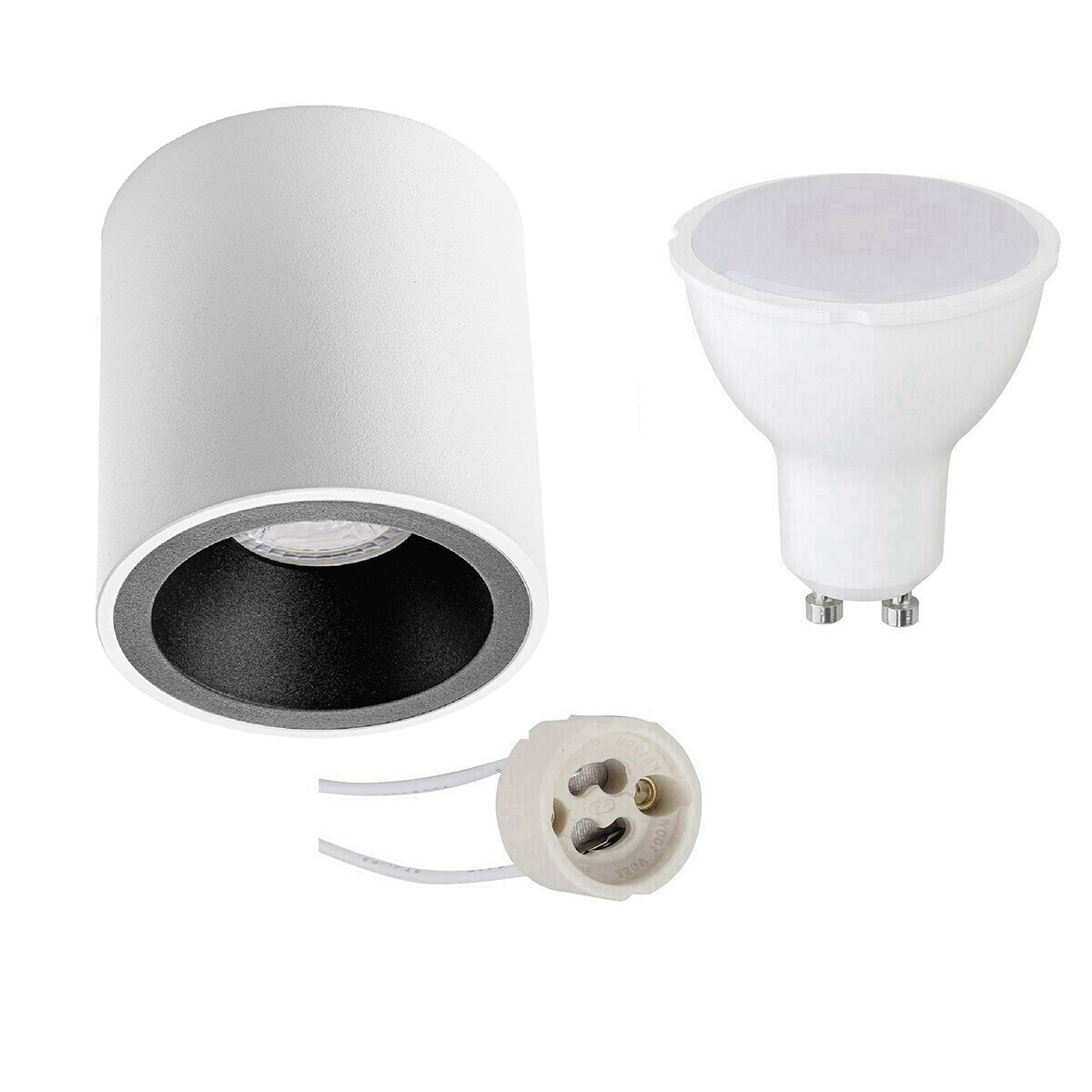 Ensemble de Spot de Plafond - Pragmi Cliron Pro - Douille GU10 - Dimmable - En Saillie Rond - Mat Blanc/Noir - 6W - Blanc Neutre 4200K - Encastré - Ø90mm