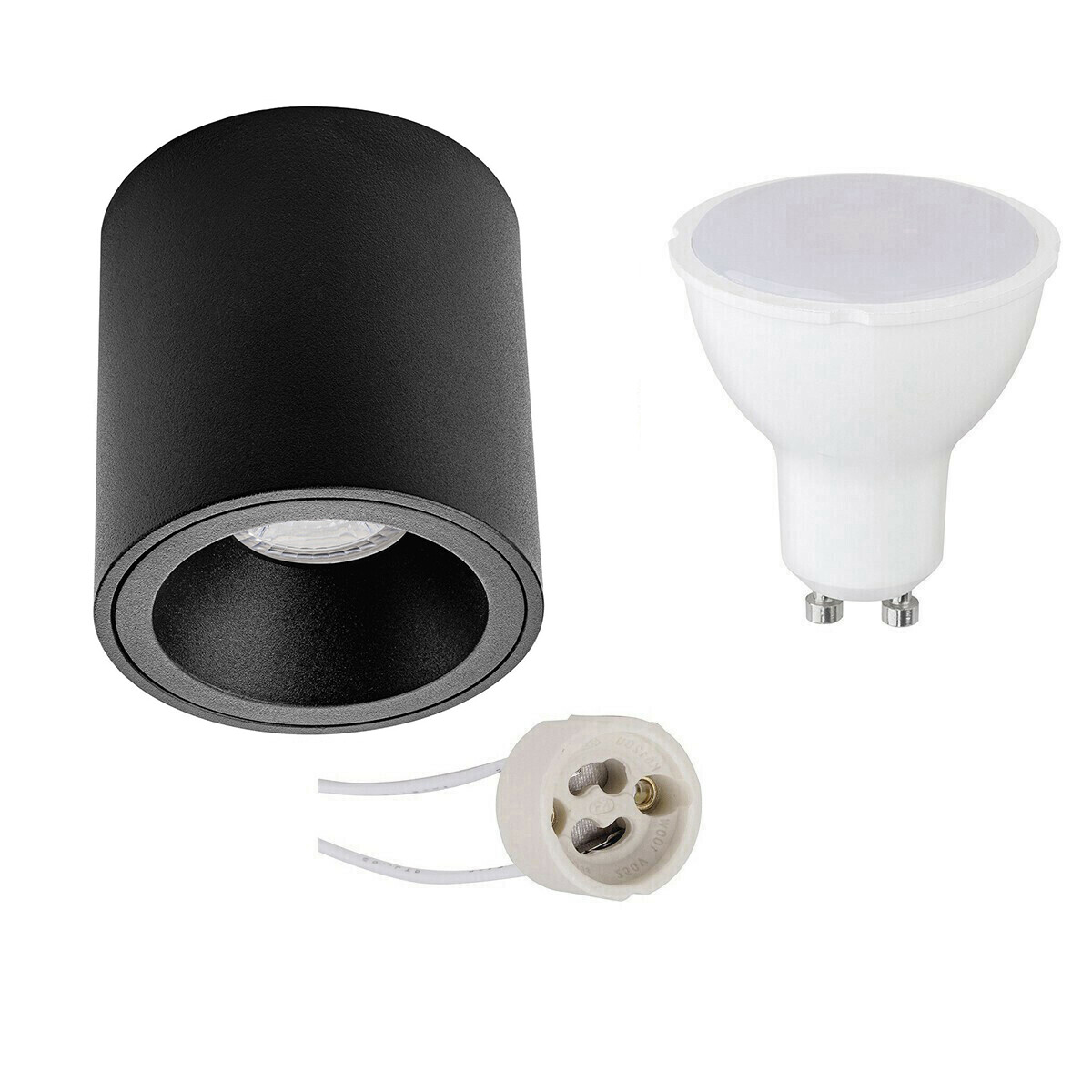 Ensemble de Spot de Plafond - Pragmi Cliron Pro - Douille GU10 - Dimmable - En Saillie Rond - Mat Noir - 6W - Blanc Neutre 4200K - Encastré - Ø90mm