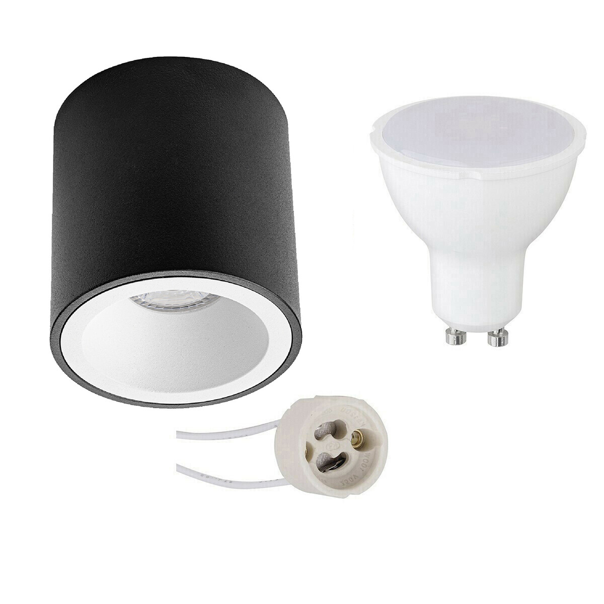 Ensemble de Spot de Plafond - Pragmi Cliron Pro - Douille GU10 - Dimmable - En Saillie Rond - Mat Noir/Blanc - 6W - Blanc Neutre 4200K - Encastré - Ø90mm