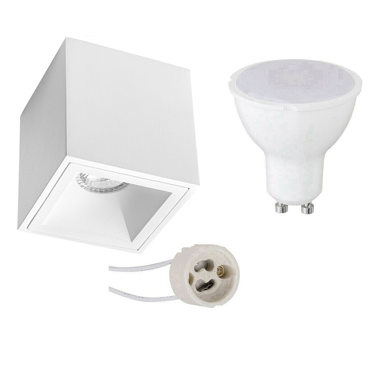 Ensemble de Spot de Plafond - Pragmi Cliron Pro - Douille GU10 - En Saillie Carré - Mat Blanc - 4W - Blanc Chaud 3000K - Encastré - 90mm