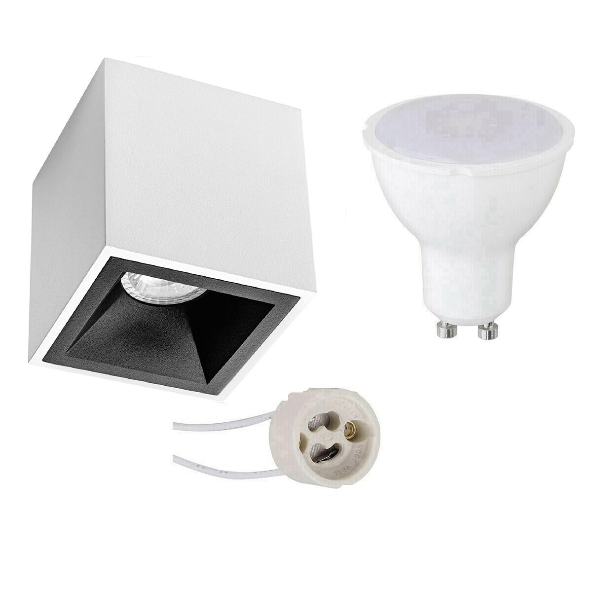 Ensemble de Spot de Plafond - Pragmi Cliron Pro - Douille GU10 - Dimmable - En Saillie Carré - Mat Blanc/Noir - 6W - Blanc Neutre 4200K - Encastré - 90mm