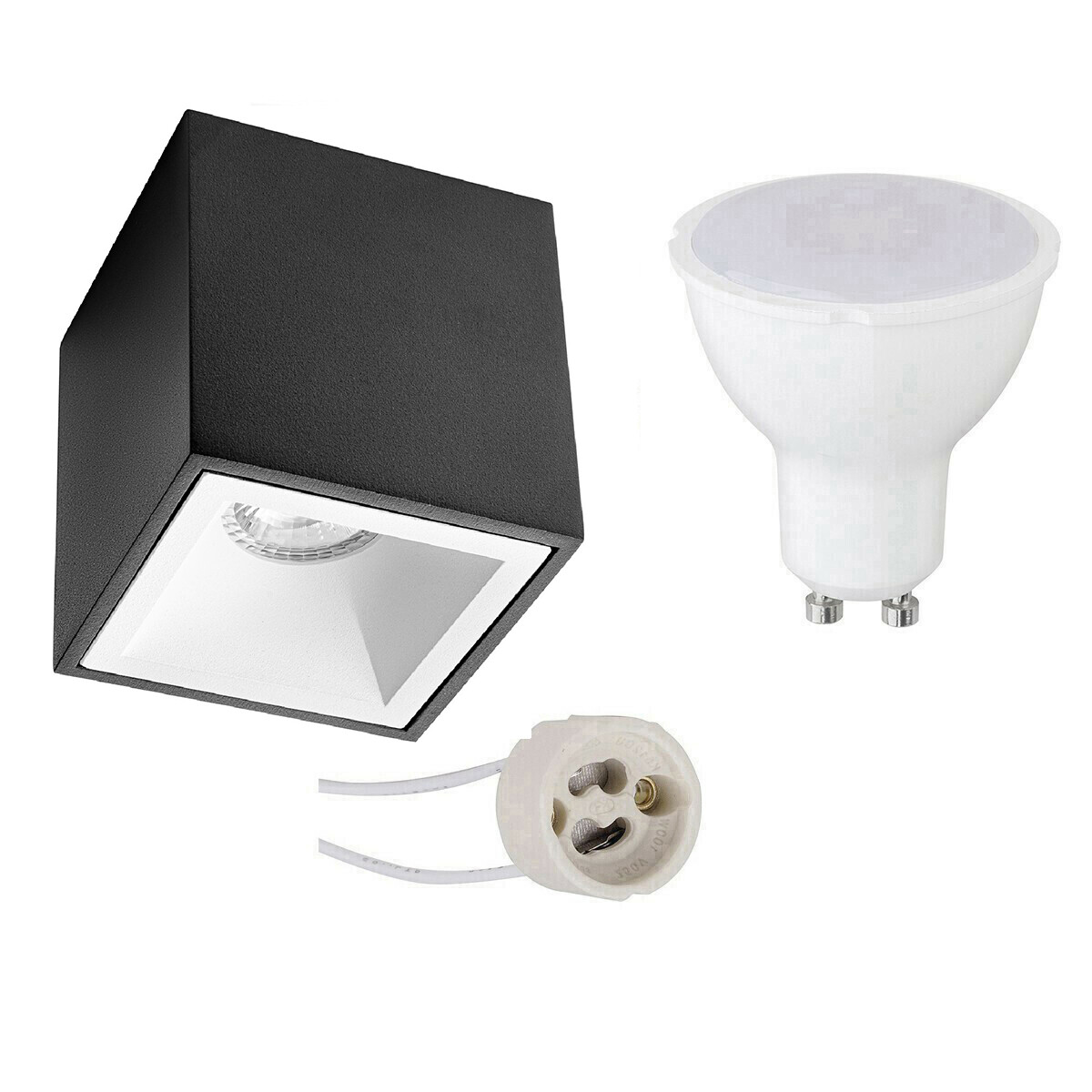 Ensemble de Spot de Plafond - Pragmi Cliron Pro - Douille GU10 - Dimmable - En Saillie Carré - Mat Noir/Blanc - 6W - Blanc Neutre 4200K - Encastré - 90mm