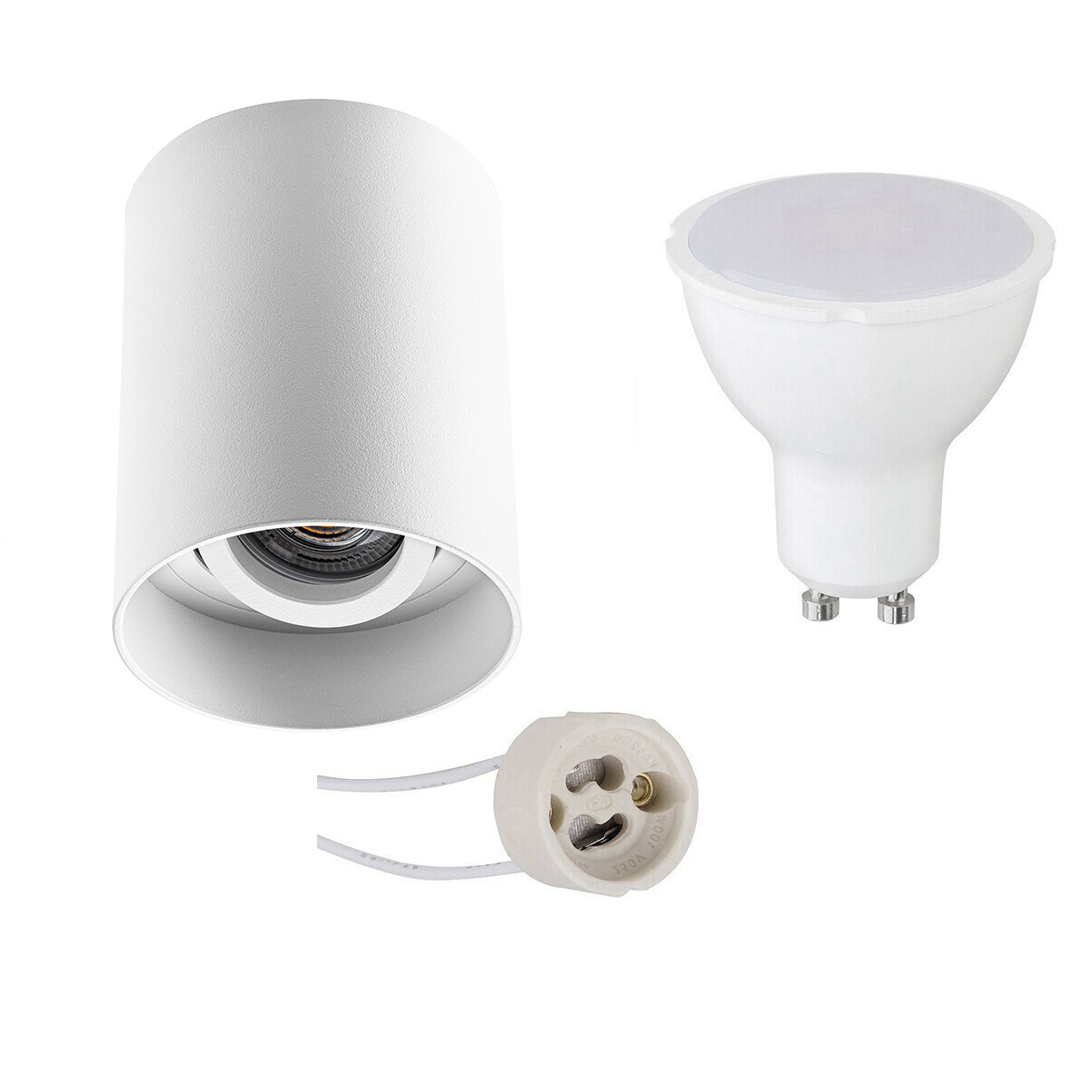 Ensemble de Spot de Plafond - Pragmi Luxina Pro - Douille GU10 - Dimmable - En Saillie Rond - Mat Blanc - 6W - Blanc Froid 6400K - Encastré - Inclinable - Ø90mm