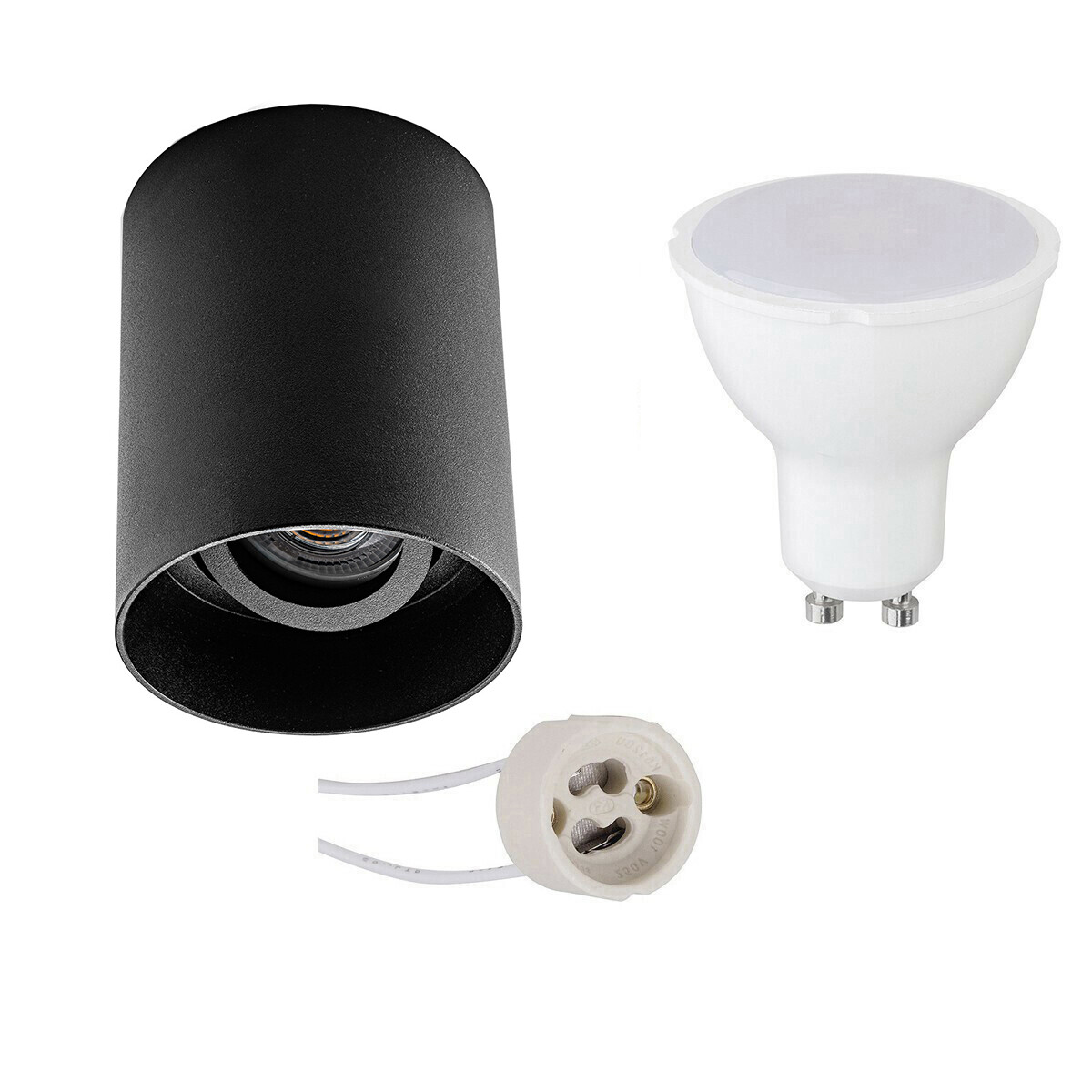 Ensemble de Spot de Plafond - Pragmi Luxina Pro - Douille GU10 - Dimmable - En Saillie Rond - Mat Noir - 6W - Blanc Neutre 4200K - Encastré - Inclinable - Ø90mm