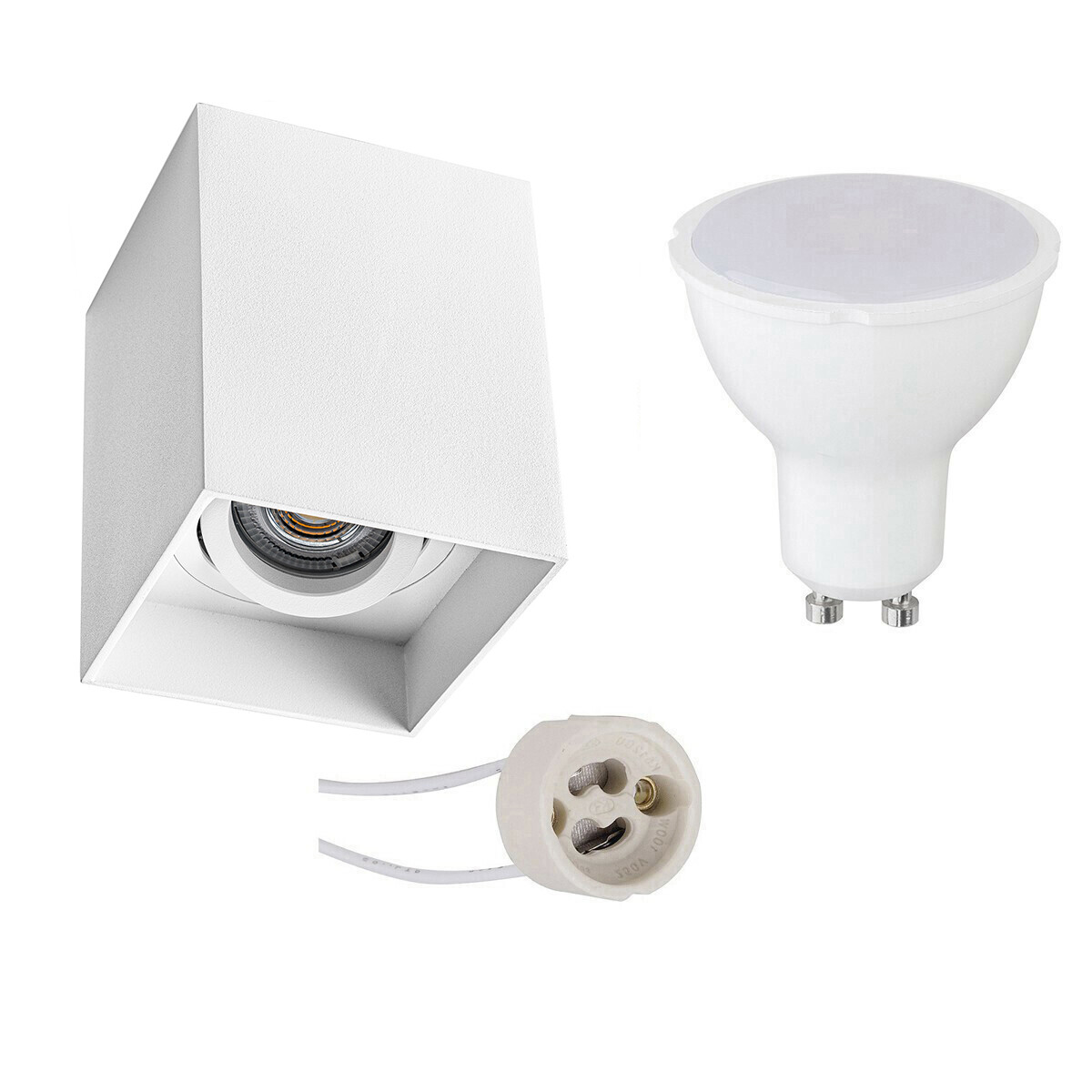 Ensemble de Spot de Plafond - Pragmi Luxina Pro - Douille GU10 - En Saillie Carré - Mat Blanc - 4W - Blanc Neutre 4200K - Encastré - Inclinable - 90mm