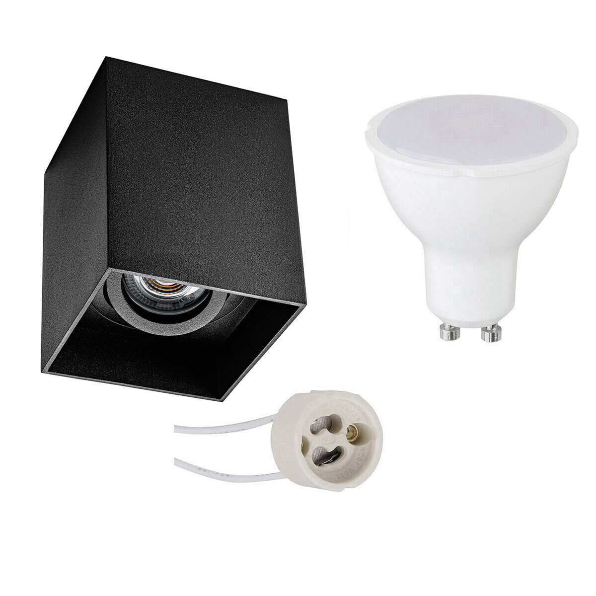 Ensemble de Spot de Plafond - Pragmi Luxina Pro - Douille GU10 - En Saillie Carré - Mat Noir - 4W - Blanc Neutre 4200K - Encastré - Inclinable - 90mm