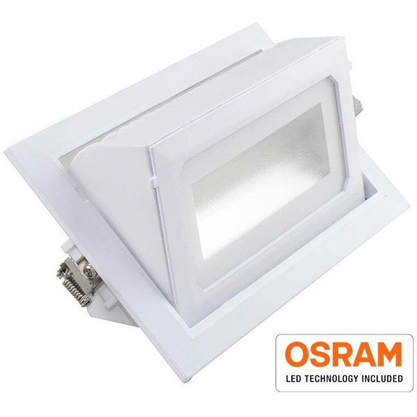 Downlight LED - Rectangulaire Encastré 40W - Couleur de lumière ajustable CCT - Mat Blanc Aluminium - Inclinable 230x140mm - LEDs OSRAM