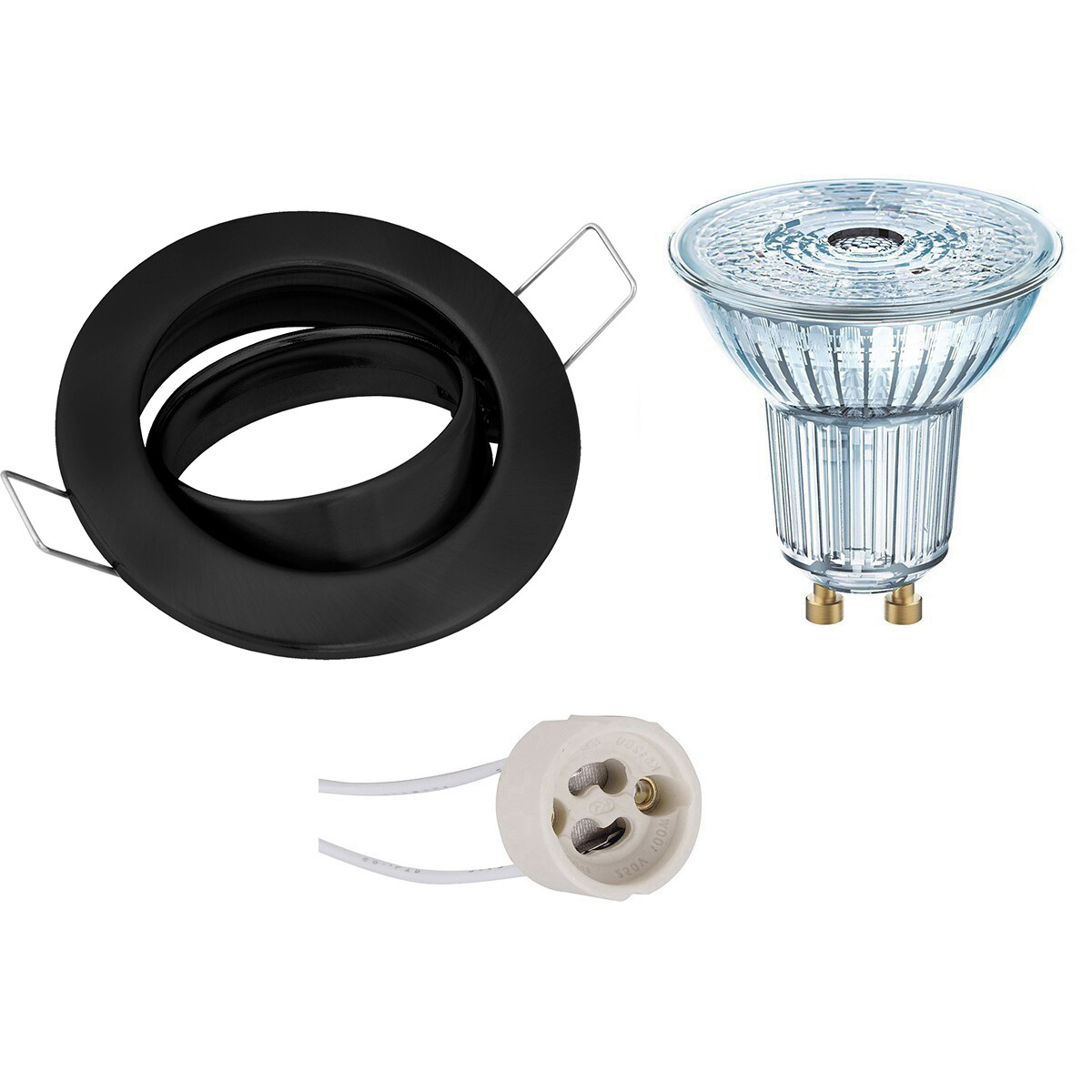 Set de spots LED - LEDVANCE Parathom PAR16 930 36D - Douille GU10 - Dimmable - Rond Encastré - Mat Noir - 4.5W - Blanc Chaud 3000K - Inclinable Ø82mm