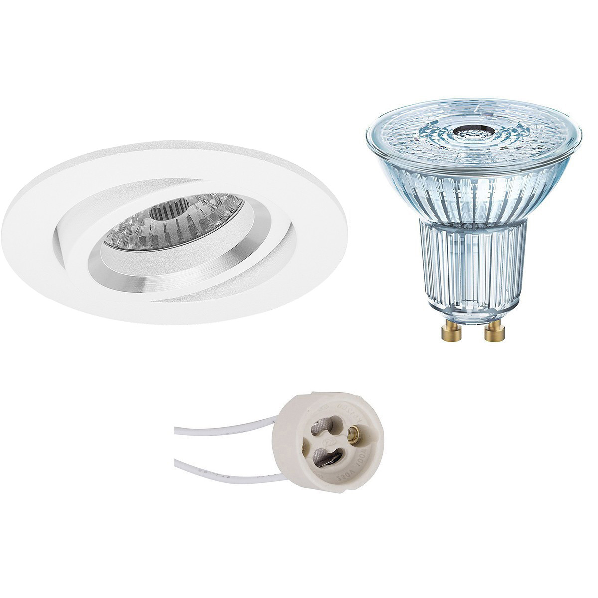 Set de spots LED - LEDVANCE Parathom PAR16 927 36D - Pragmi Aerony Pro - Douille GU10 - Dimmable - Rond Encastré - Mat Blanc - 3.4W - Blanc Chaud 2700K - Inclinable - Ø82mm