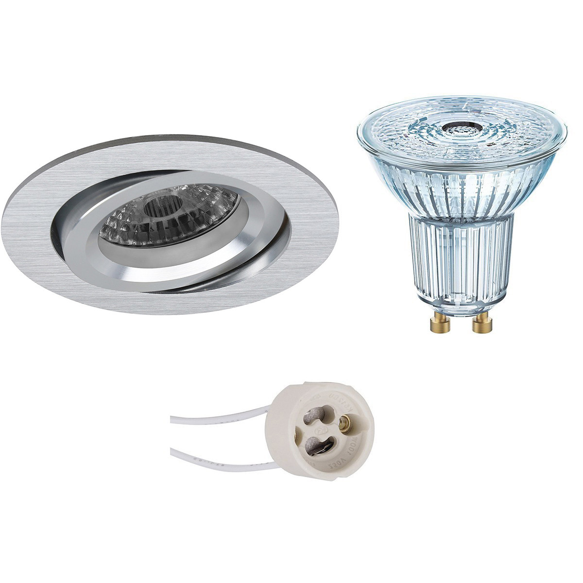 Set de spots LED - LEDVANCE Parathom PAR16 927 36D - Pragmi Aerony Pro - Douille GU10 - Dimmable - Rond Encastré - Mat Argent - 3.4W - Blanc Chaud 2700K - Inclinable - Ø82mm