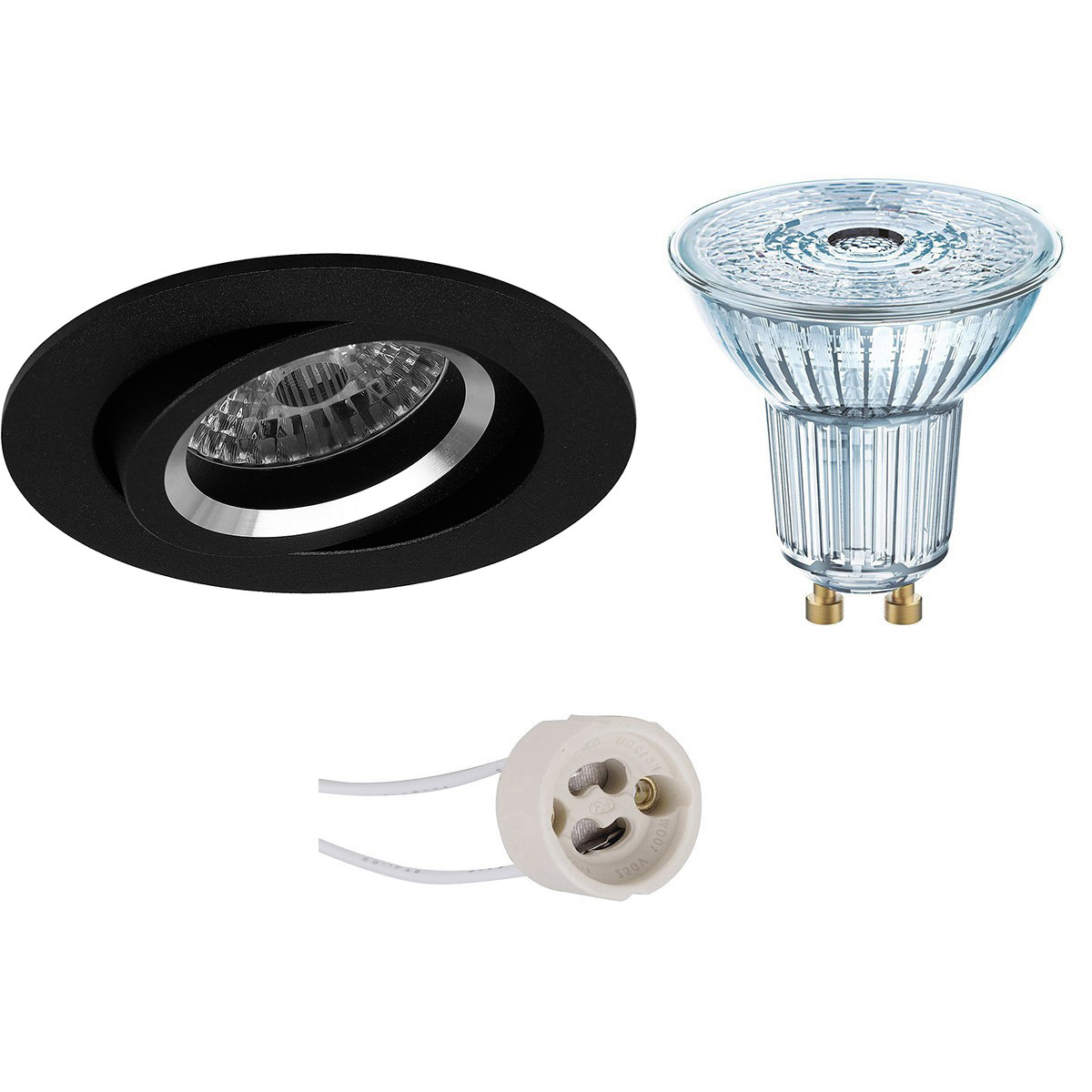 Set de spots LED - LEDVANCE Parathom PAR16 930 36D - Pragmi Aerony Pro - Douille GU10 - Dimmable - Rond Encastré - Mat Noir - 3.4W - Blanc Chaud 3000K - Inclinable - Ø82mm