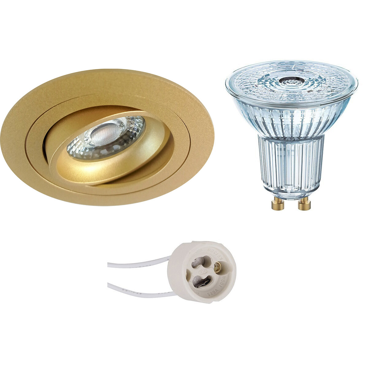 Set de spots LED - LEDVANCE Parathom PAR16 927 36D - Pragmi Alpin Pro - Douille GU10 - Dimmable - Rond Encastré - Mat Or - 3.4W - Blanc Chaud 2700K - Inclinable - Ø92mm