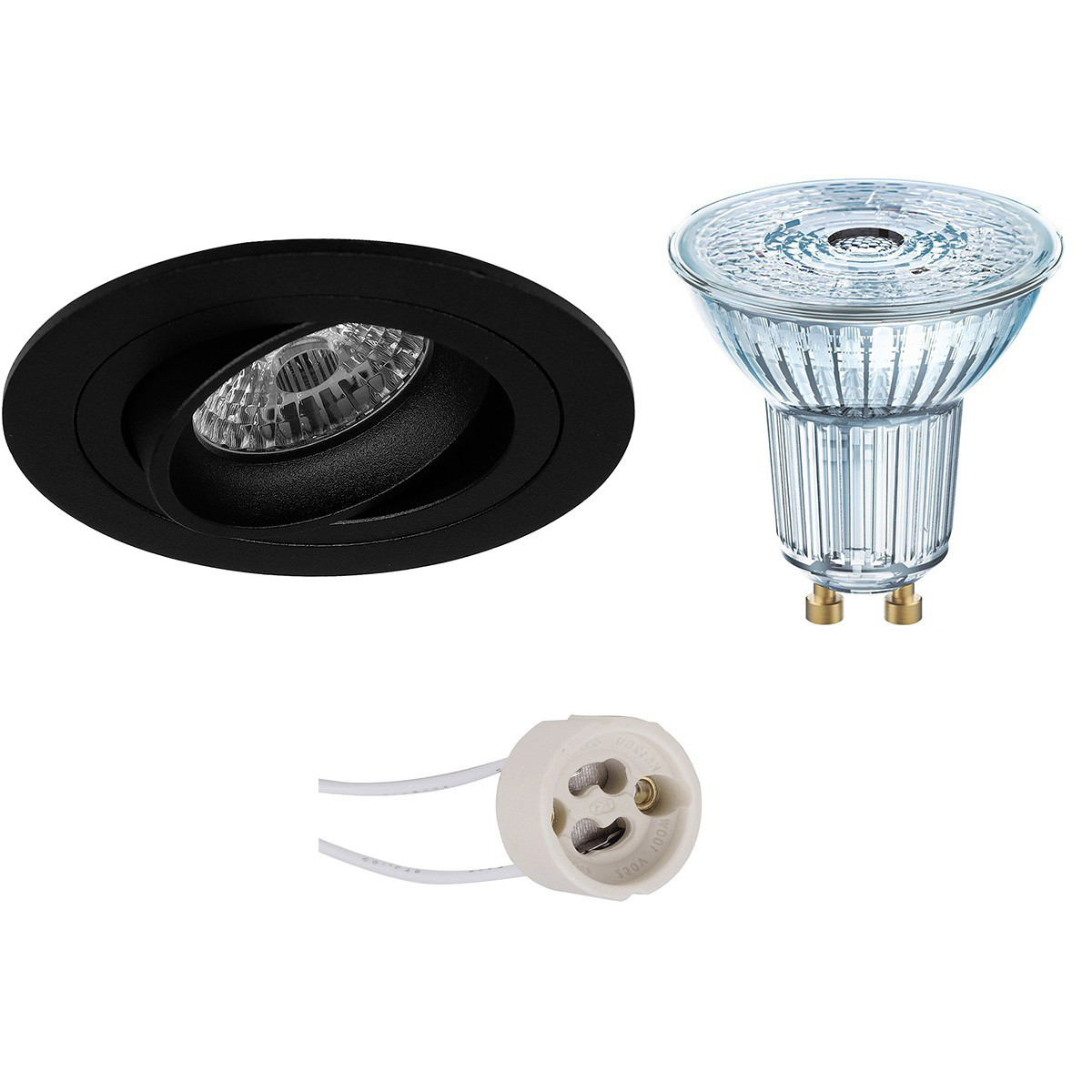 Set de spots LED - LEDVANCE Parathom PAR16 930 36D - Pragmi Alpin Pro - Douille GU10 - Dimmable - Rond Encastré - Mat Noir - 3.4W - Blanc Chaud 3000K - Inclinable Ø92mm