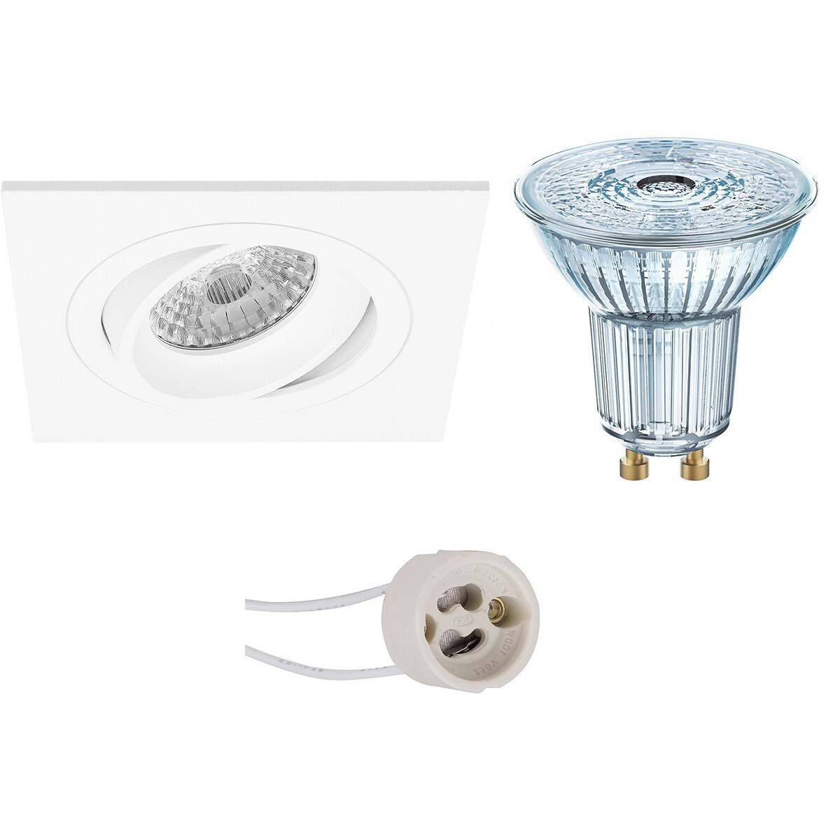 Set de spots LED - LEDVANCE Parathom PAR16 927 36D - Pragmi Borny Pro - Douille GU10 - Dimmable - Carré Encastré - Mat Blanc - 3.4W - Blanc Chaud 2700K - Inclinable - 92mm