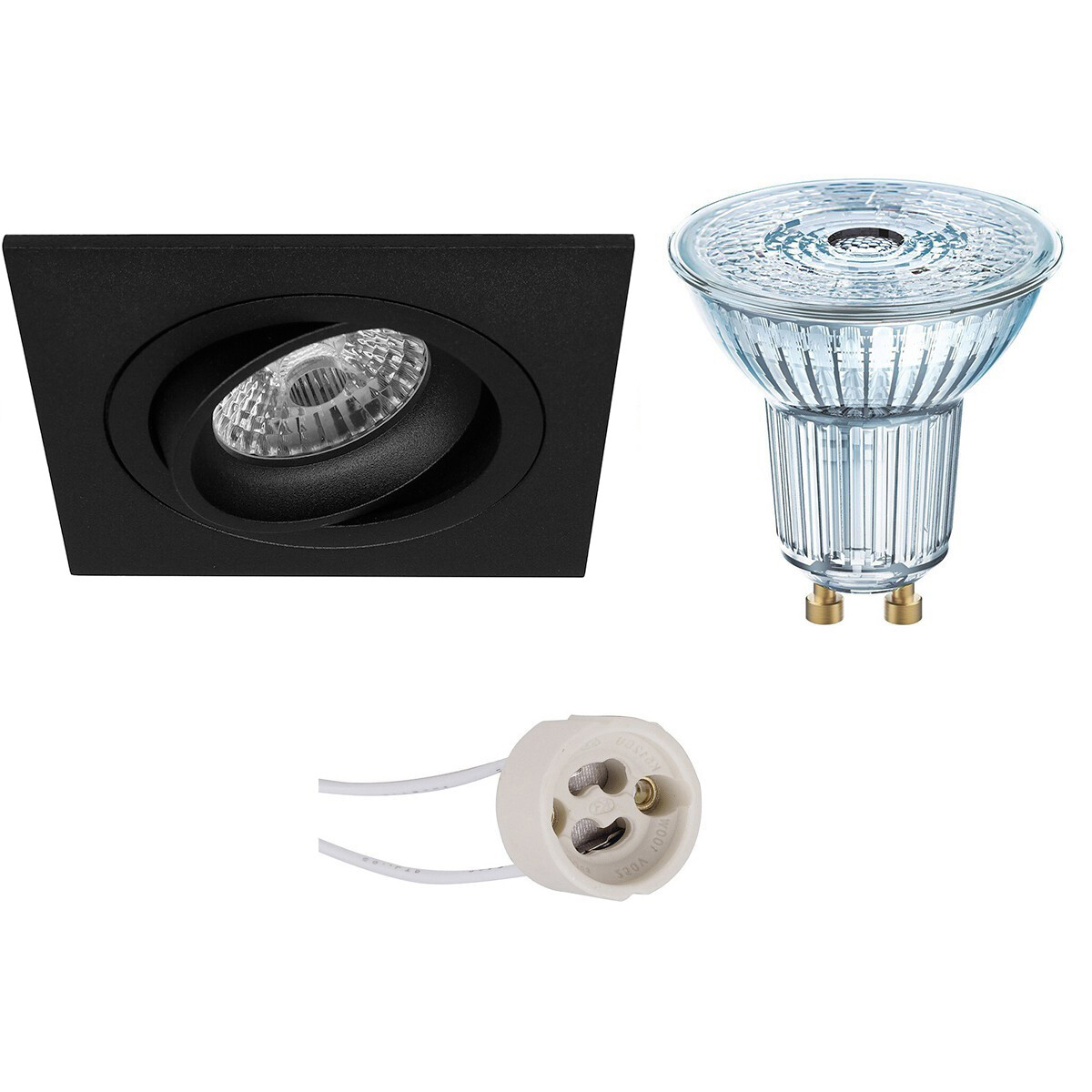 Set de spots LED - LEDVANCE Parathom PAR16 927 36D - Pragmi Borny Pro - Douille GU10 - Dimmable - Carré Encastré - Mat Noir - 3.4W - Blanc Chaud 2700K - Inclinable - 92mm