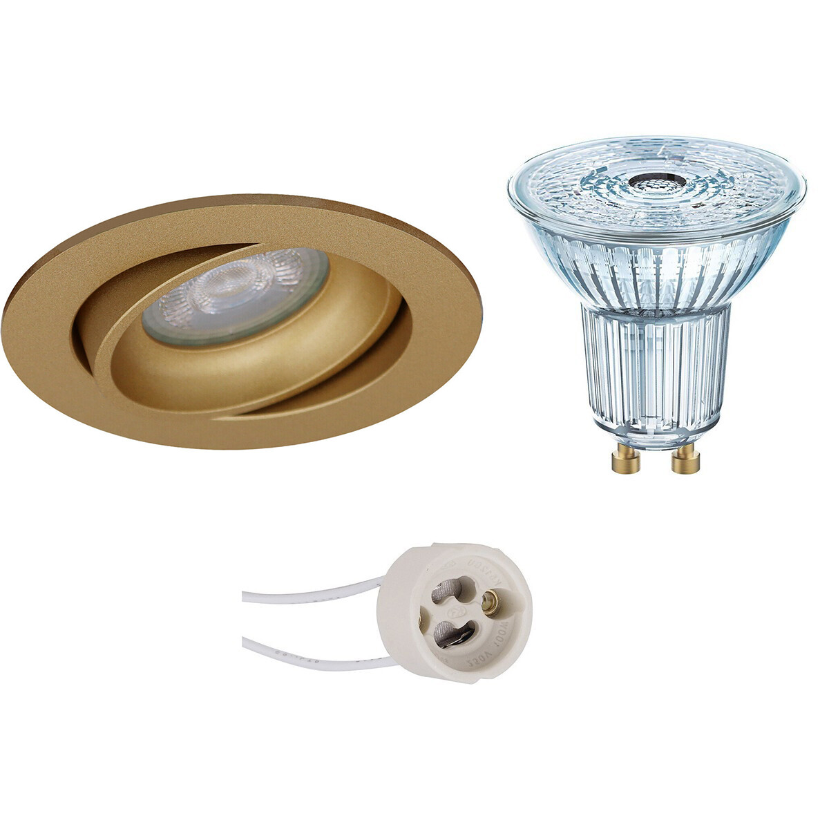 Set de spots LED - LEDVANCE Parathom PAR16 927 36D - Pragmi Delton Pro - Douille GU10 - Dimmable - Rond Encastré - Mat Or - 3.4W - Blanc Chaud 2700K - Inclinable - Ø82mm