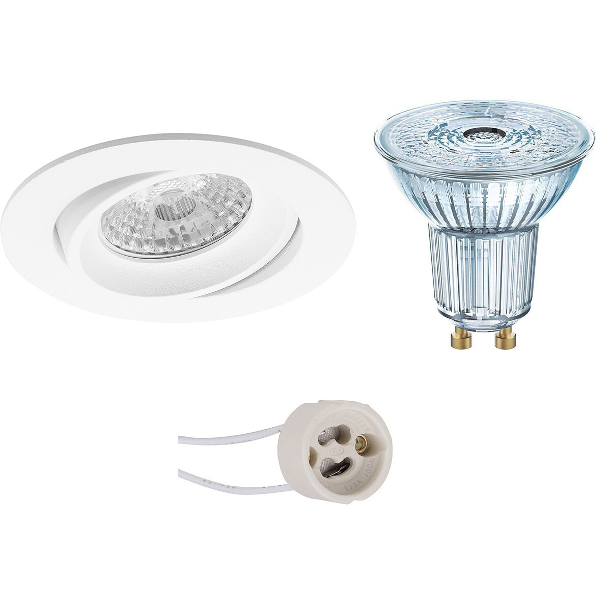 Set de spots LED - LEDVANCE Parathom PAR16 927 36D - Pragmi Delton Pro - Douille GU10 - Dimmable - Rond Encastré - Mat Blanc - 3.4W - Blanc Chaud 2700K - Inclinable - Ø82mm