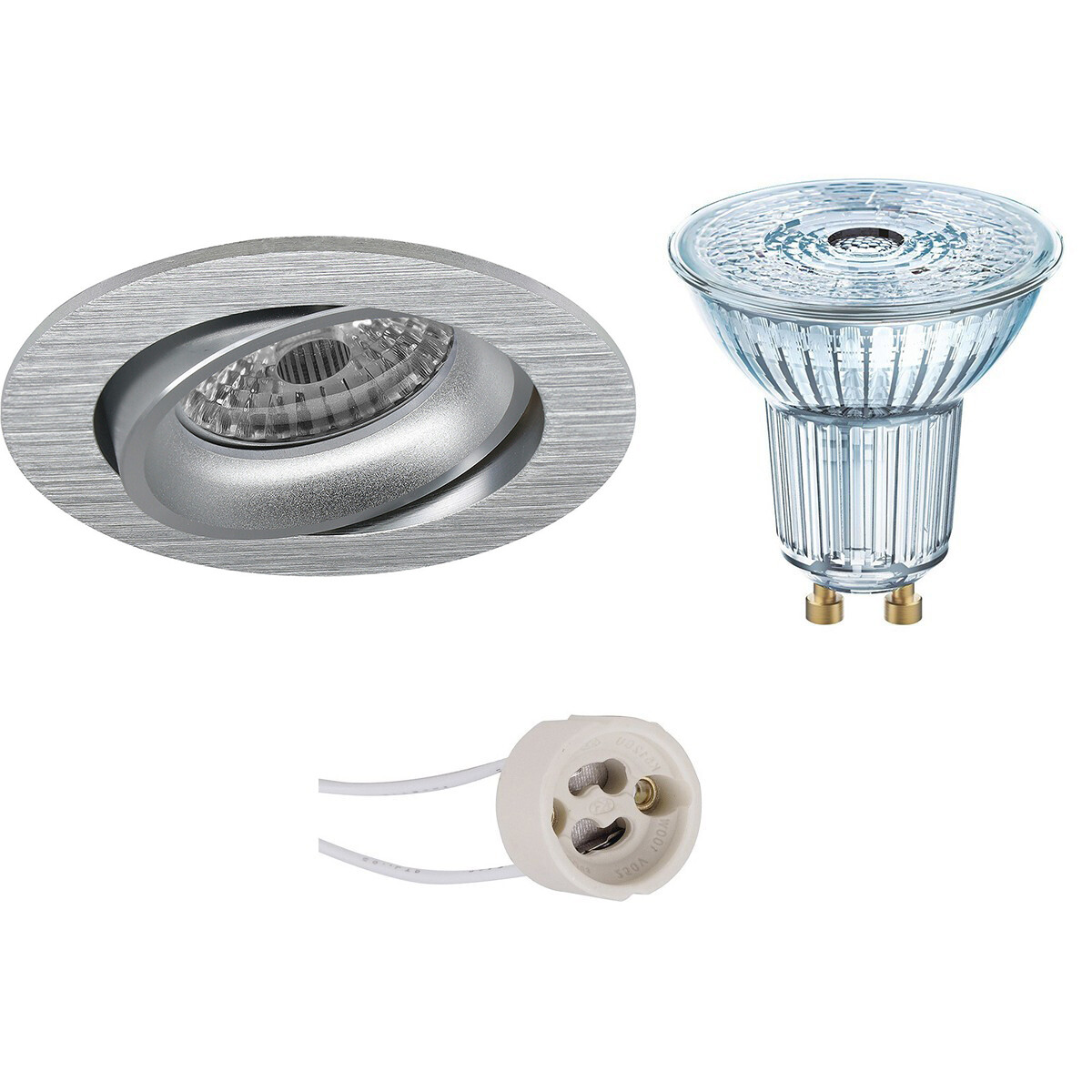 Set de spots LED - LEDVANCE Parathom PAR16 930 36D - Pragmi Delton Pro - Douille GU10 - Dimmable - Rond Encastré - Mat Argent - 3.4W - Blanc Chaud 3000K - Inclinable - Ø82mm