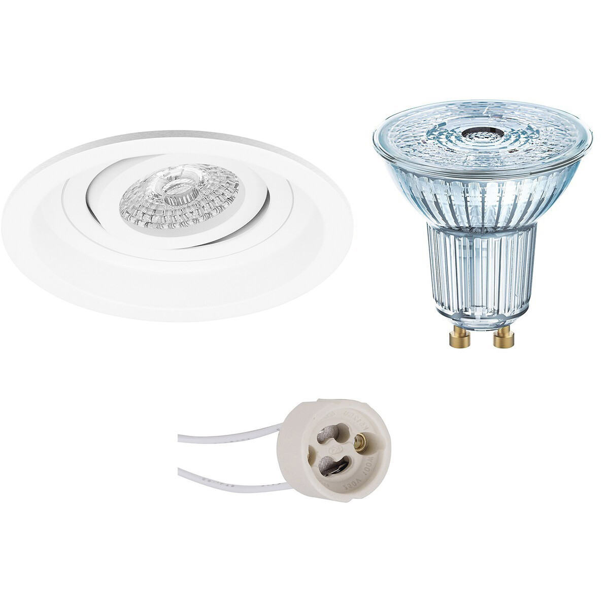 Set de spots LED - LEDVANCE Parathom PAR16 927 36D - Pragmi Domy Pro - Douille GU10 - Dimmable - Rond Encastré - Mat Blanc - 3.4W - Blanc Chaud 2700K - Encastré - Inclinable - Ø105mm