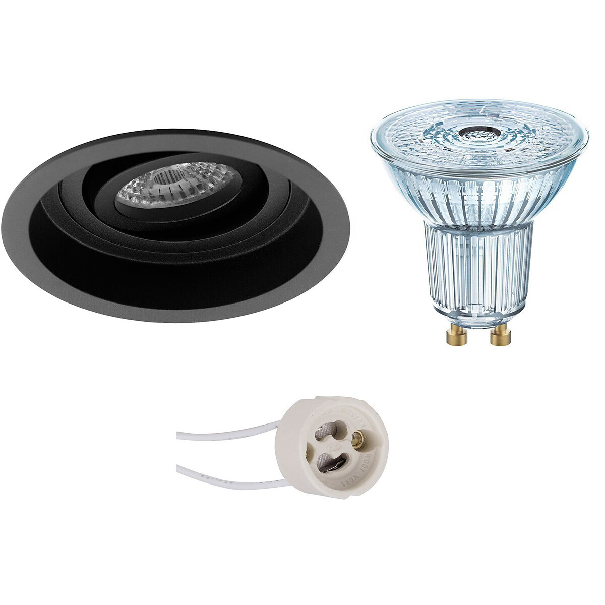 Set de spots LED - LEDVANCE Parathom PAR16 927 36D - Pragmi Domy Pro - Douille GU10 - Dimmable - Rond Encastré - Mat Noir - 3.4W - Blanc Chaud 2700K - Encastré - Inclinable - Ø105mm