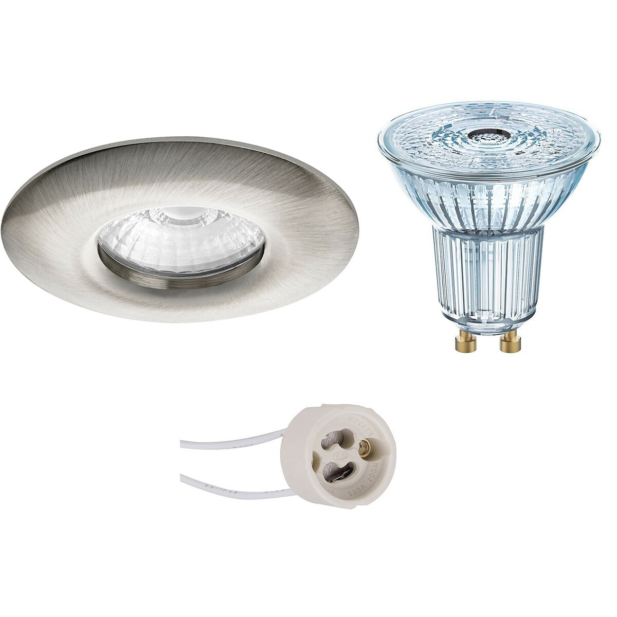 Set de spots LED - LEDVANCE Parathom PAR16 927 36D - Pragmi Luno Pro - Étanche IP65 - Douille GU10 - Dimmable - Rond Encastré - Mat Nickel - 3.4W - Blanc Chaud 2700K - Ø82mm