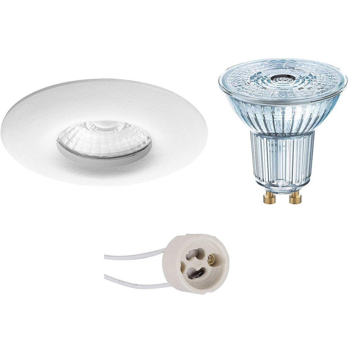 Set de spots LED - LEDVANCE Parathom PAR16 927 36D - Pragmi Luno Pro - Étanche IP65 - Douille GU10 - Dimmable - Rond Encastré - Mat Blanc - 3.4W - Blanc Chaud 2700K - Ø82mm