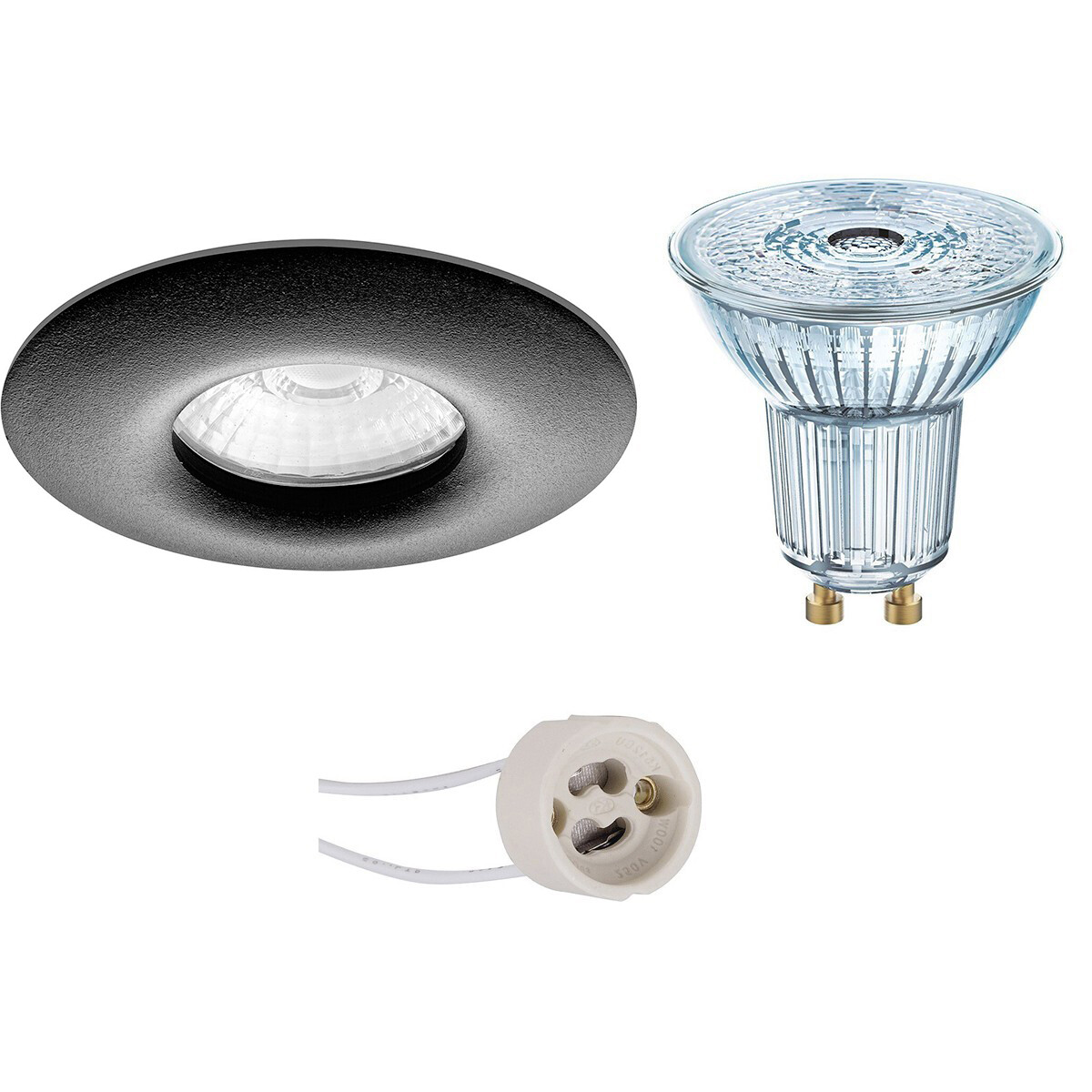 Set de spots LED - LEDVANCE Parathom PAR16 927 36D - Pragmi Luno Pro - Étanche IP65 - Douille GU10 - Dimmable - Rond Encastré - Mat Noir - 4.5W - Blanc Chaud 2700K - Ø82mm