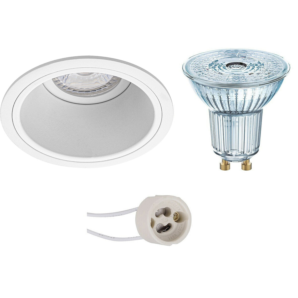 Set de spots LED - LEDVANCE Parathom PAR16 927 36D - Pragmi Minko Pro - Douille GU10 - Dimmable - Rond Encastré - Mat Blanc - 3.4W - Blanc Chaud 2700K - Encastré - Ø90mm