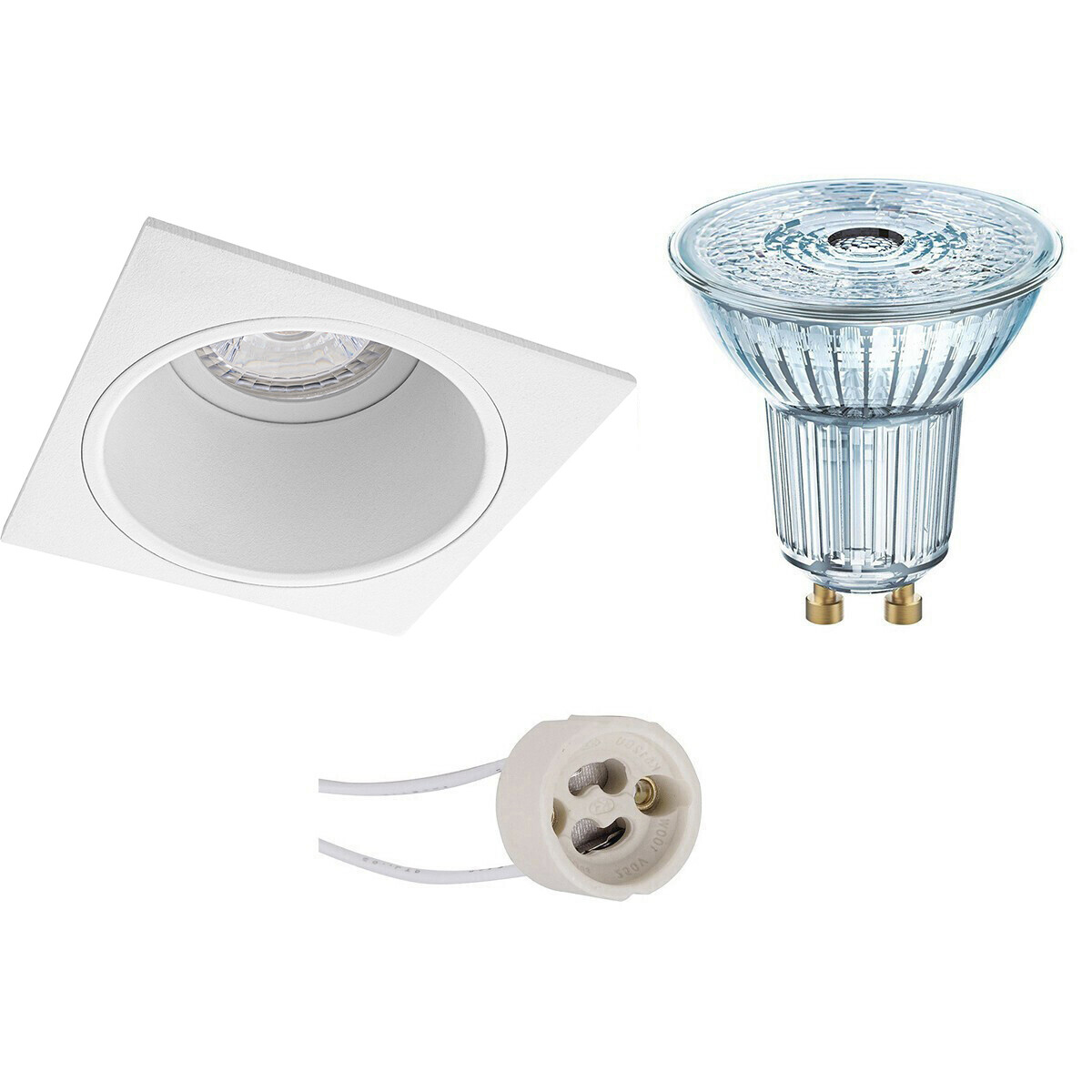 Set de spots LED - LEDVANCE Parathom PAR16 927 36D - Pragmi Minko Pro - Douille GU10 - Dimmable - Carré Encastré - Mat Blanc - 3.4W - Blanc Chaud 2700K - Encastré - 90mm