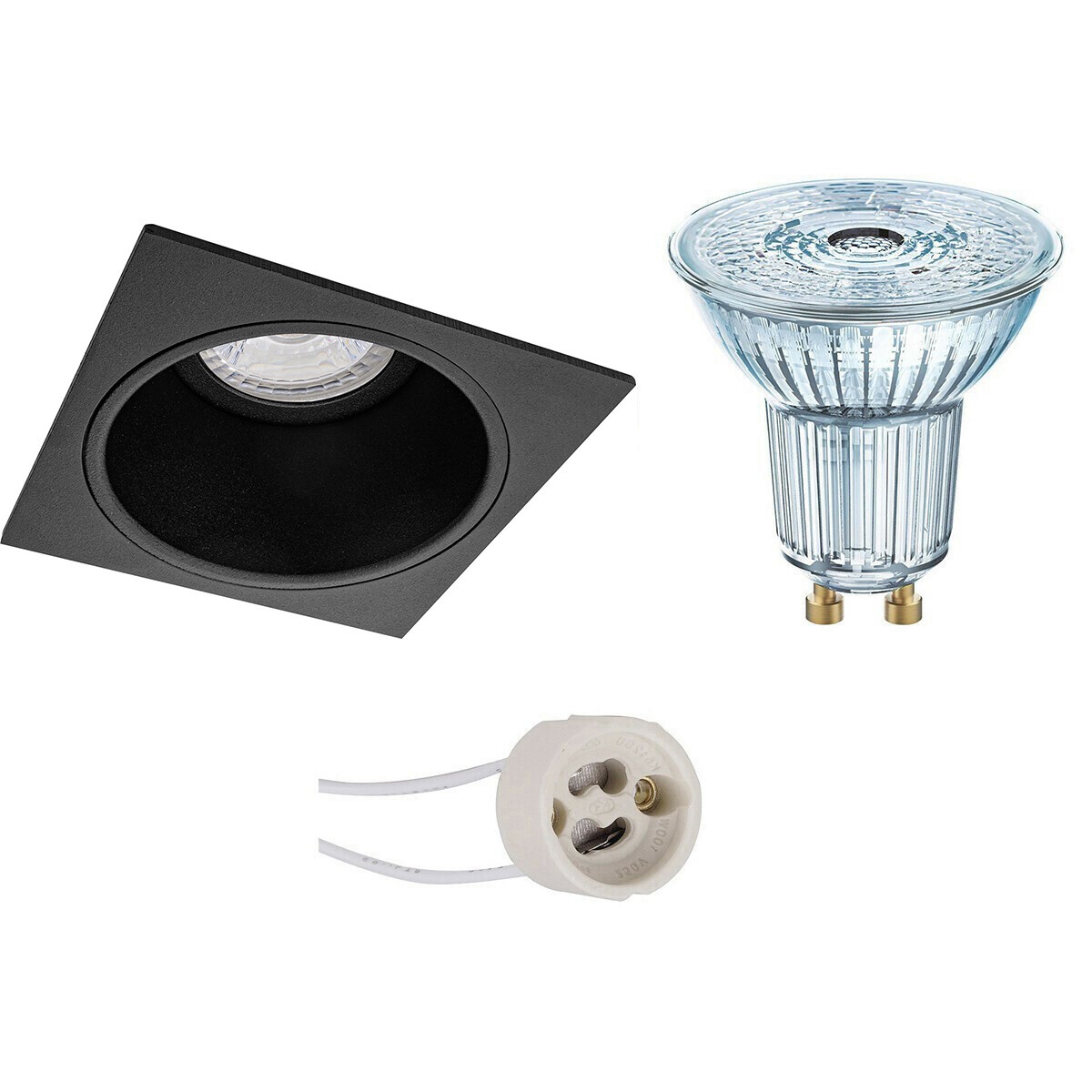 Set de spots LED - LEDVANCE Parathom PAR16 940 36D - Pragmi Minko Pro - Douille GU10 - Dimmable - Carré Encastré - Mat Noir - 3.4W - Blanc Neutre 4000K - Encastré - 90mm