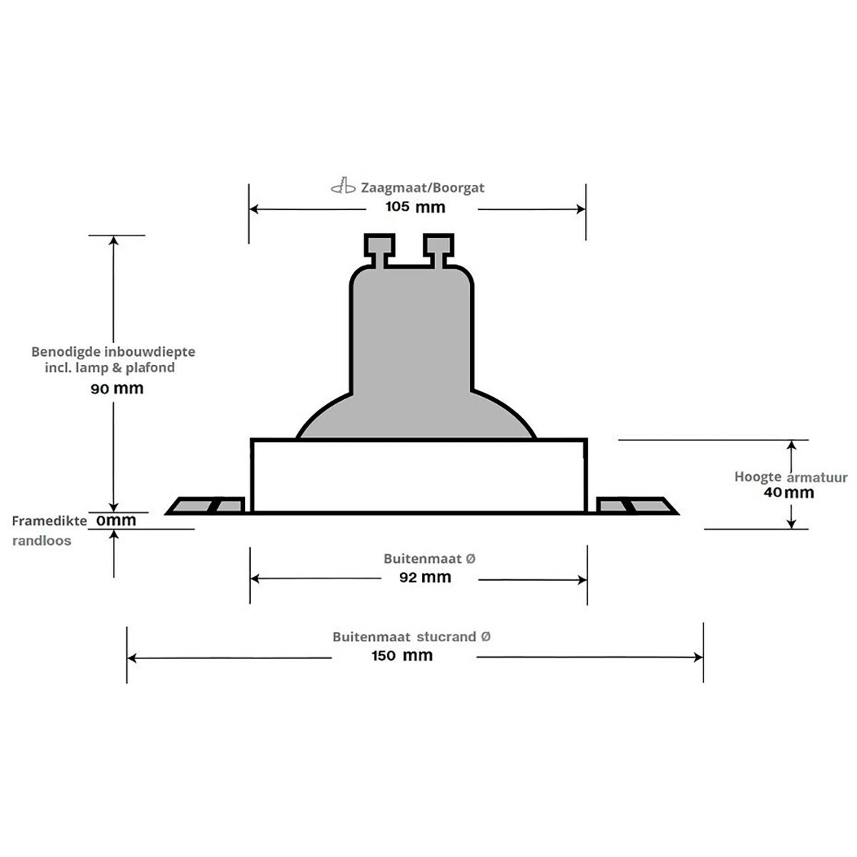 Set de spots LED - LEDVANCE Parathom PAR16 930 36D - Pragmi Nivas Pro - Douille GU10 - Dimmable - Rond Encastré - Mat Blanc - 4.5W - Blanc Chaud 3000K - Sans Cadre - Inclinable - Ø150mm