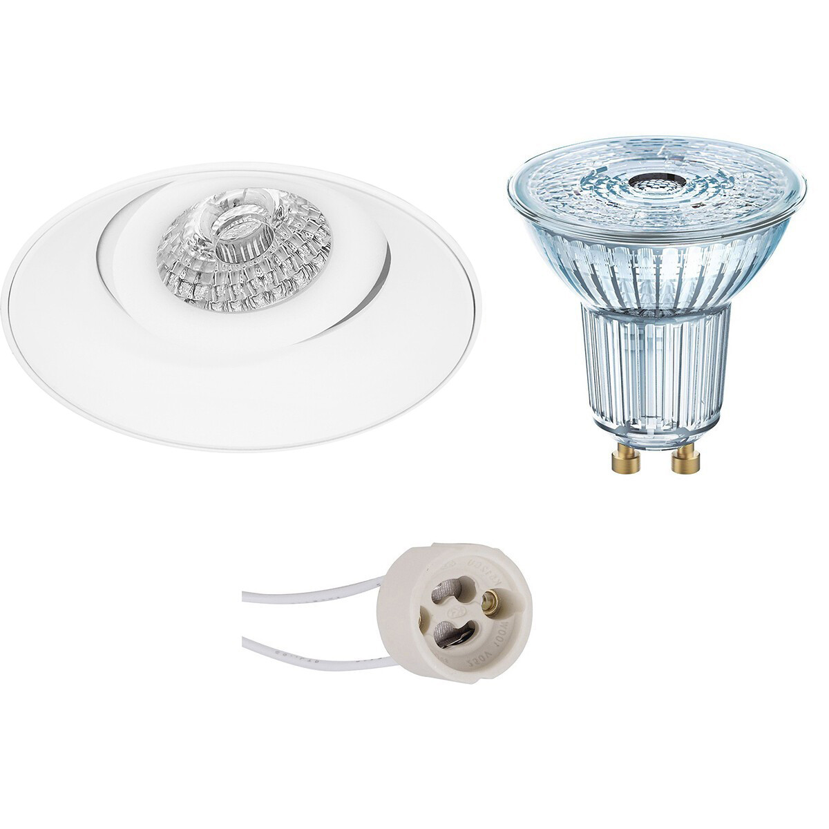 Set de spots LED - LEDVANCE Parathom PAR16 927 36D - Pragmi Nivas Pro - Douille GU10 - Dimmable - Rond Encastré - Mat Blanc - 3.4W - Blanc Chaud 2700K - Sans Cadre - Inclinable - Ø150mm