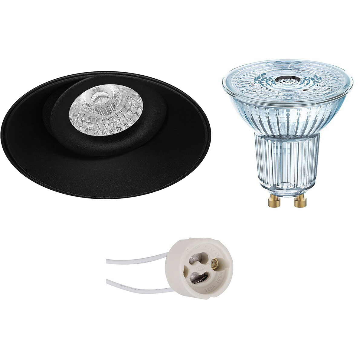 Set de spots LED - LEDVANCE Parathom PAR16 927 36D - Pragmi Nivas Pro - Douille GU10 - Dimmable - Rond Encastré - Mat Noir - 3.4W - Blanc Chaud 2700K - Sans Cadre - Inclinable - Ø150mm