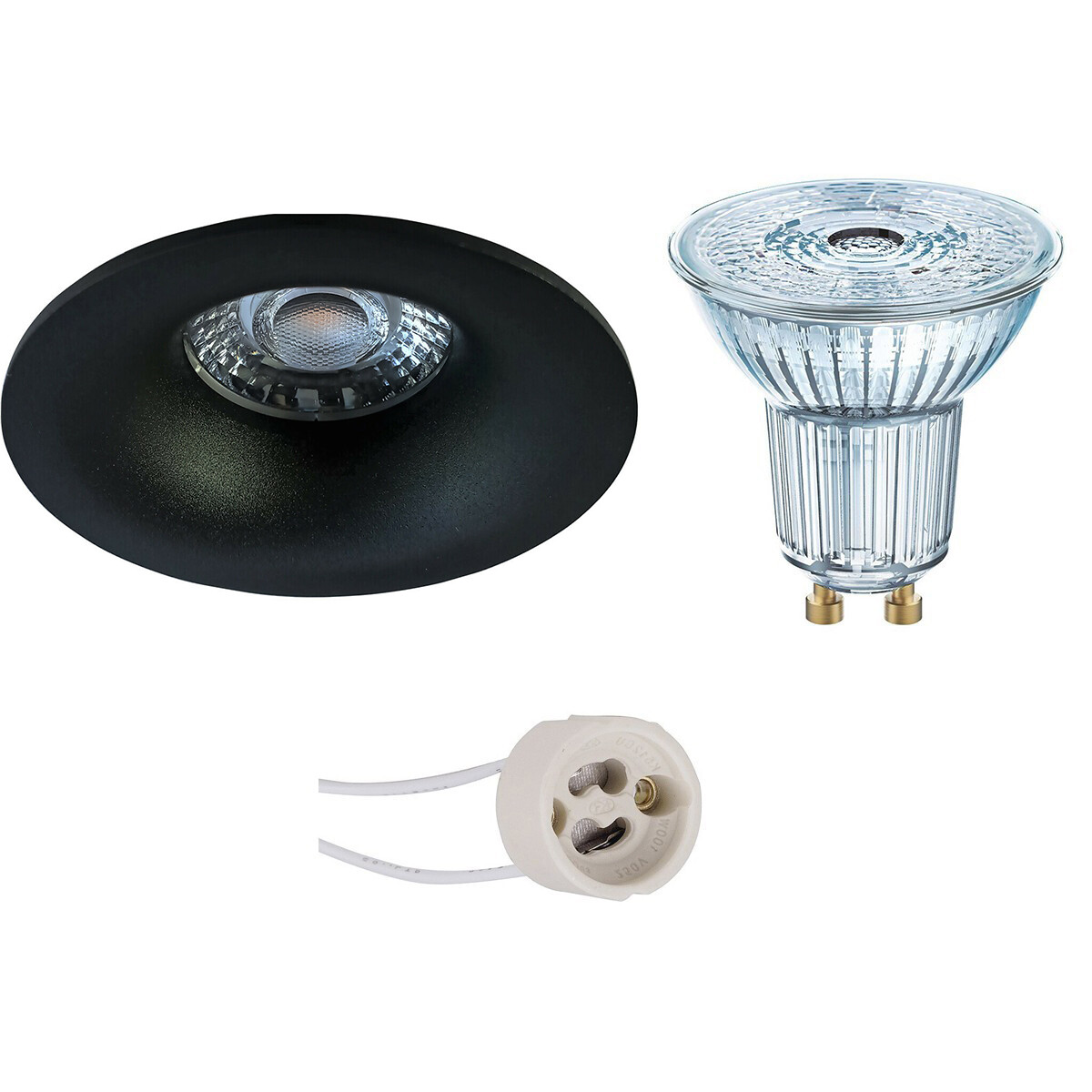 Set de spots LED - LEDVANCE Parathom PAR16 927 36D - Pragmi Nora Pro - Douille GU10 - Dimmable - Rond Encastré - Mat Noir - 3.4W - Blanc Chaud 2700K - Ø82mm