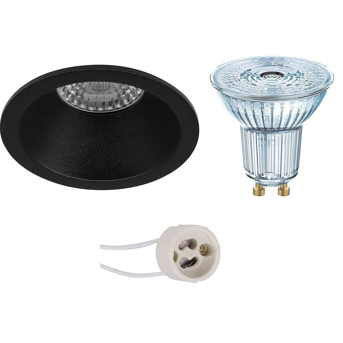 Set de spots LED - LEDVANCE Parathom PAR16 927 36D - Pragmi Pollon Pro - Douille GU10 - Dimmable - Rond Encastré - Mat Noir - 3.4W - Blanc Chaud 2700K - Encastré - Ø82mm