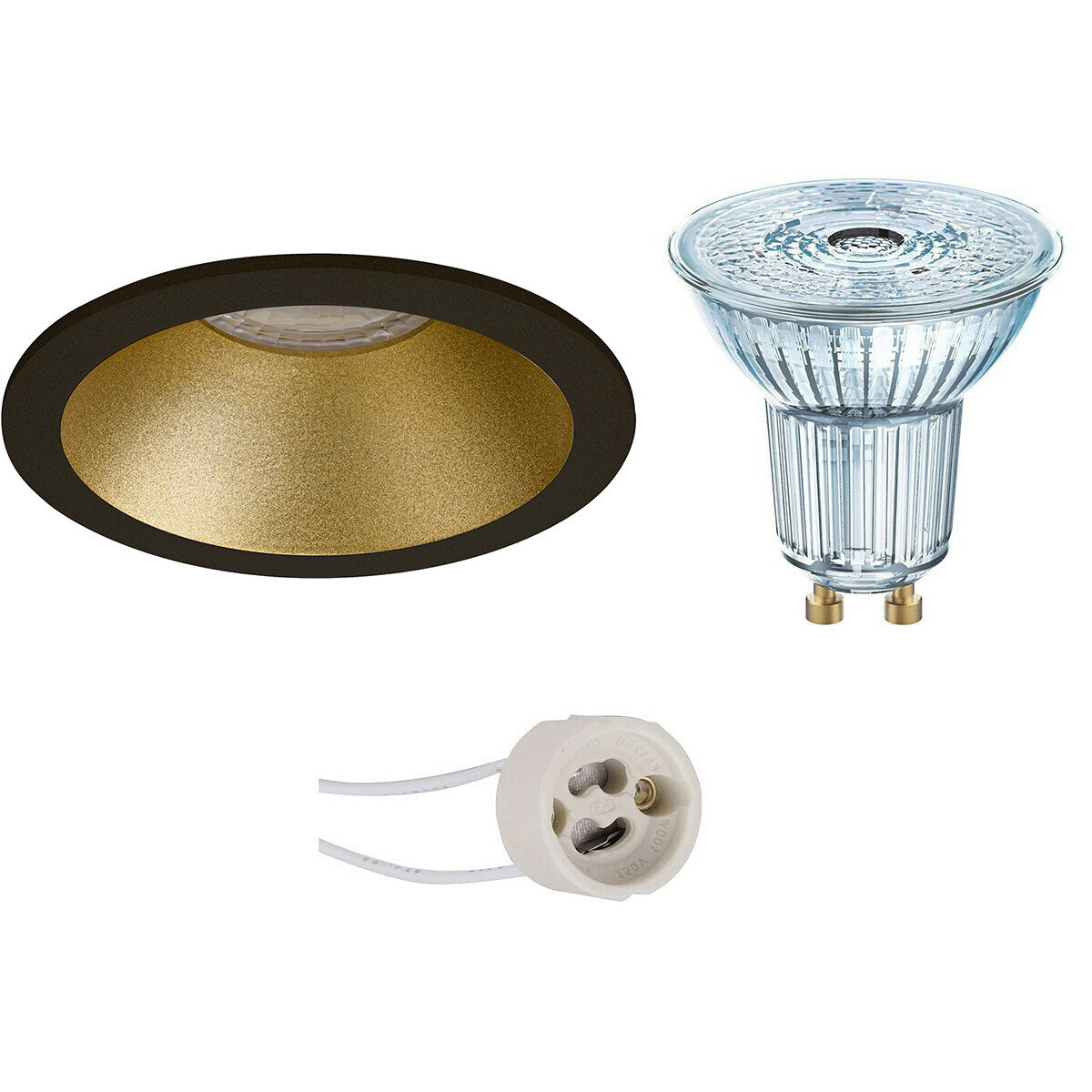 Set de spots LED - LEDVANCE Parathom PAR16 940 36D - Pragmi Pollon Pro - Douille GU10 - Dimmable - Rond Encastré - Mat Noir/Or - 3.4W - Blanc Neutre 4000K - Encastré - Ø82mm