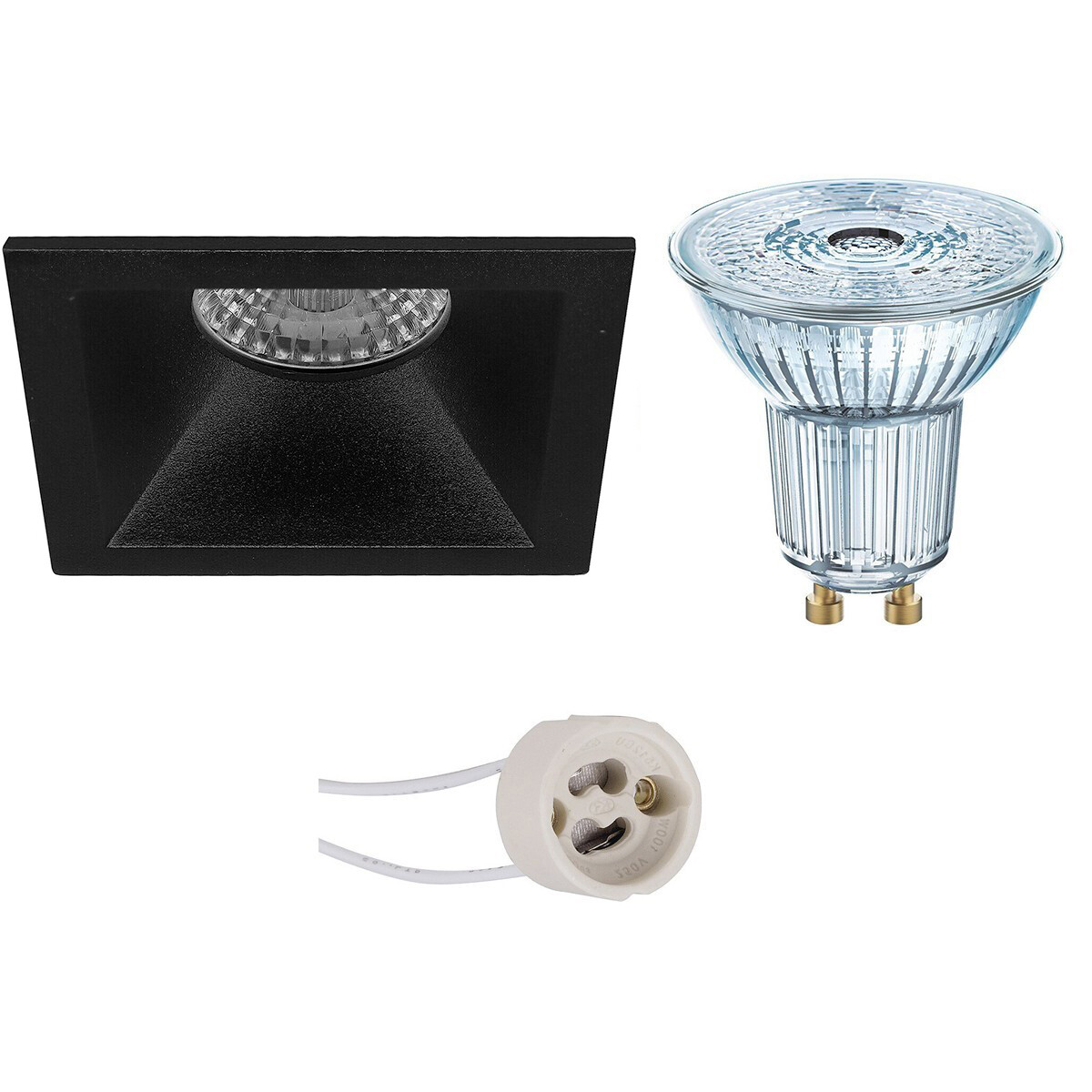 Set de spots LED - LEDVANCE Parathom PAR16 927 36D - Pragmi Pollon Pro - Douille GU10 - Dimmable - Carré Encastré - Mat Noir - 3.4W - Blanc Chaud 2700K - Encastré - 82mm