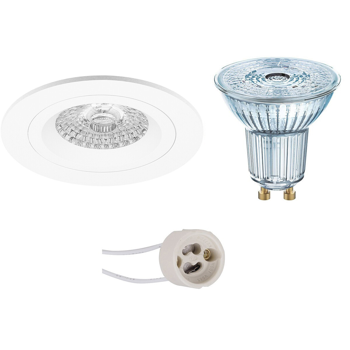 Set de spots LED - LEDVANCE Parathom PAR16 927 36D - Pragmi Rodos Pro - Douille GU10 - Dimmable - Rond Encastré - Mat Blanc - 3.4W - Blanc Chaud 2700K - Ø93mm