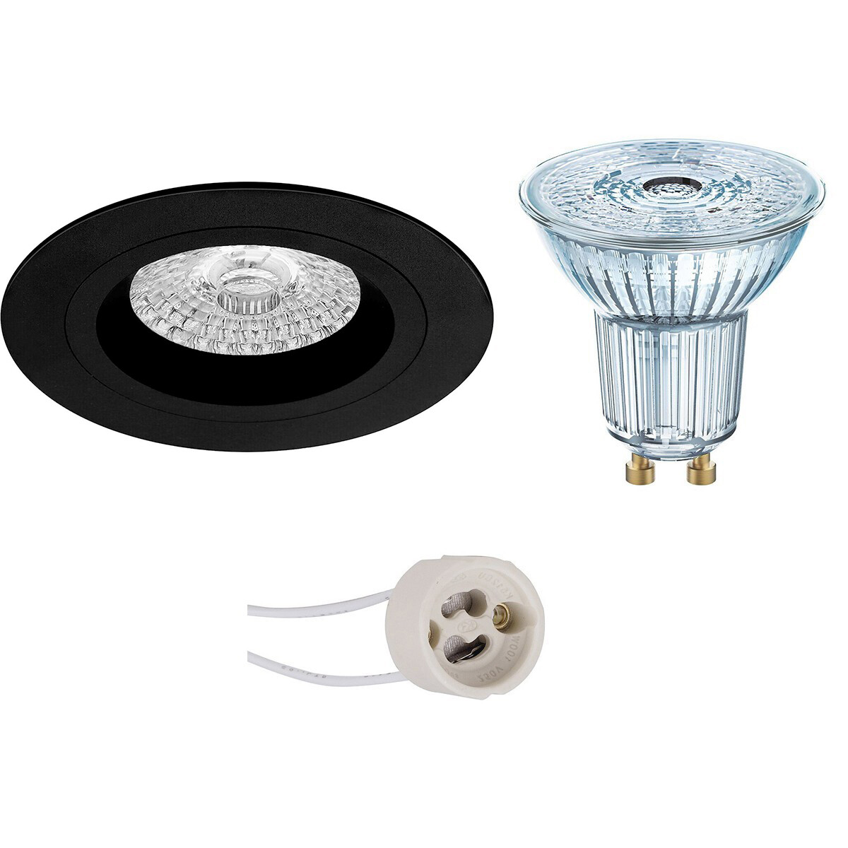 Set de spots LED - LEDVANCE Parathom PAR16 927 36D - Pragmi Rodos Pro - Douille GU10 - Dimmable - Rond Encastré - Mat Noir - 3.4W - Blanc Chaud 2700K - Ø93mm