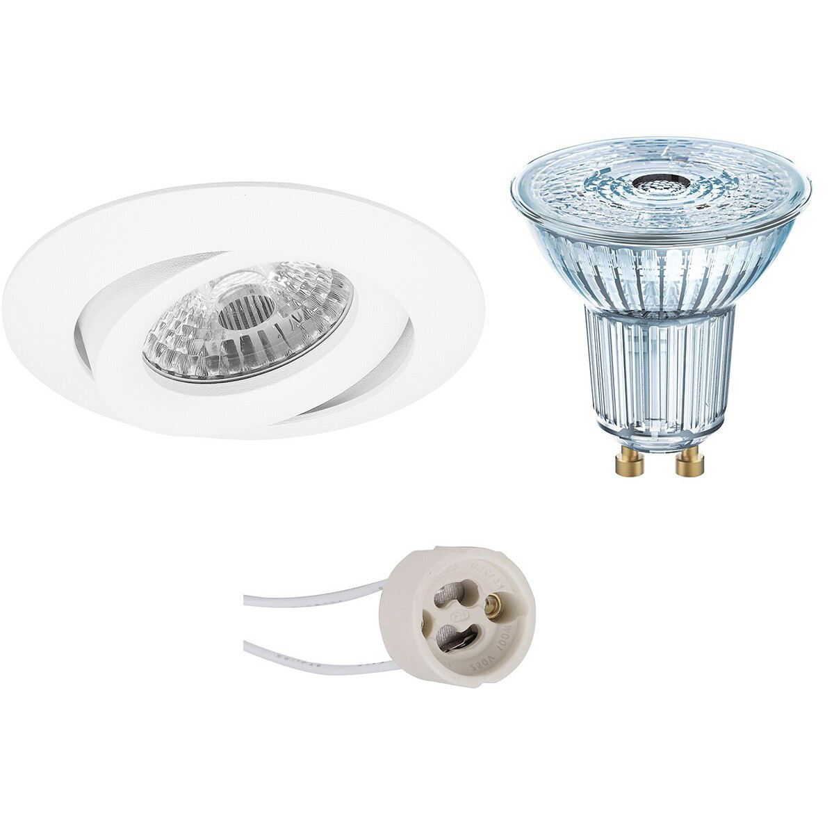 Set de spots LED - LEDVANCE Parathom PAR16 927 36D - Pragmi Uranio Pro - Douille GU10 - Dimmable - Rond Encastré - Mat Blanc - 3.4W - Blanc Chaud 2700K - Inclinable - Ø82mm