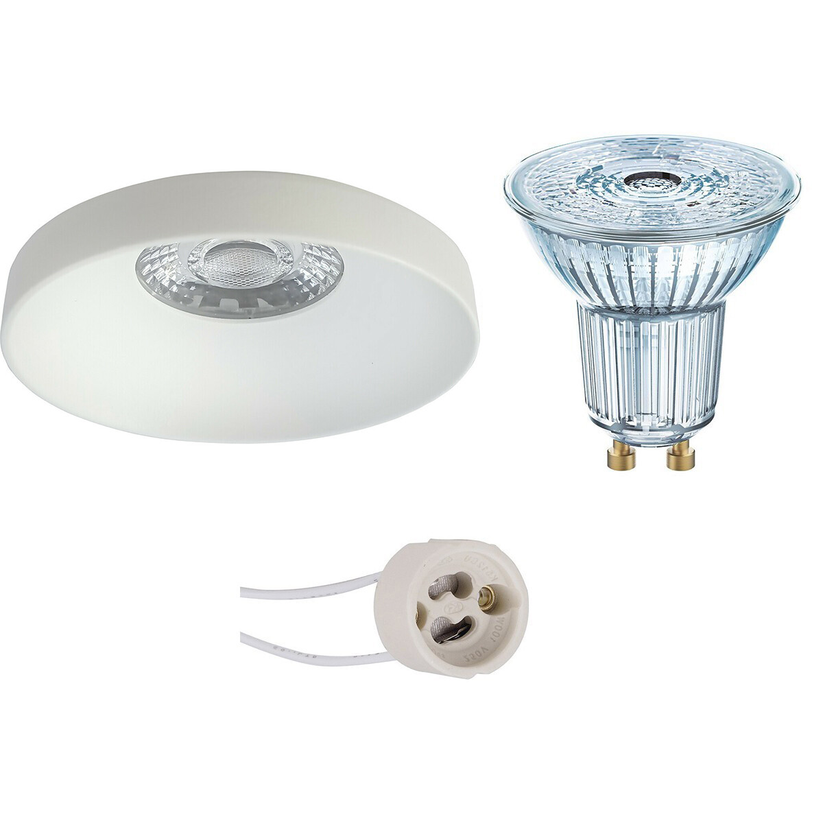 Set de spots LED - LEDVANCE Parathom PAR16 927 36D - Pragmi Vrito Pro - Douille GU10 - Dimmable - Rond Encastré - Mat Blanc - 3.4W - Blanc Chaud 2700K - Ø82mm