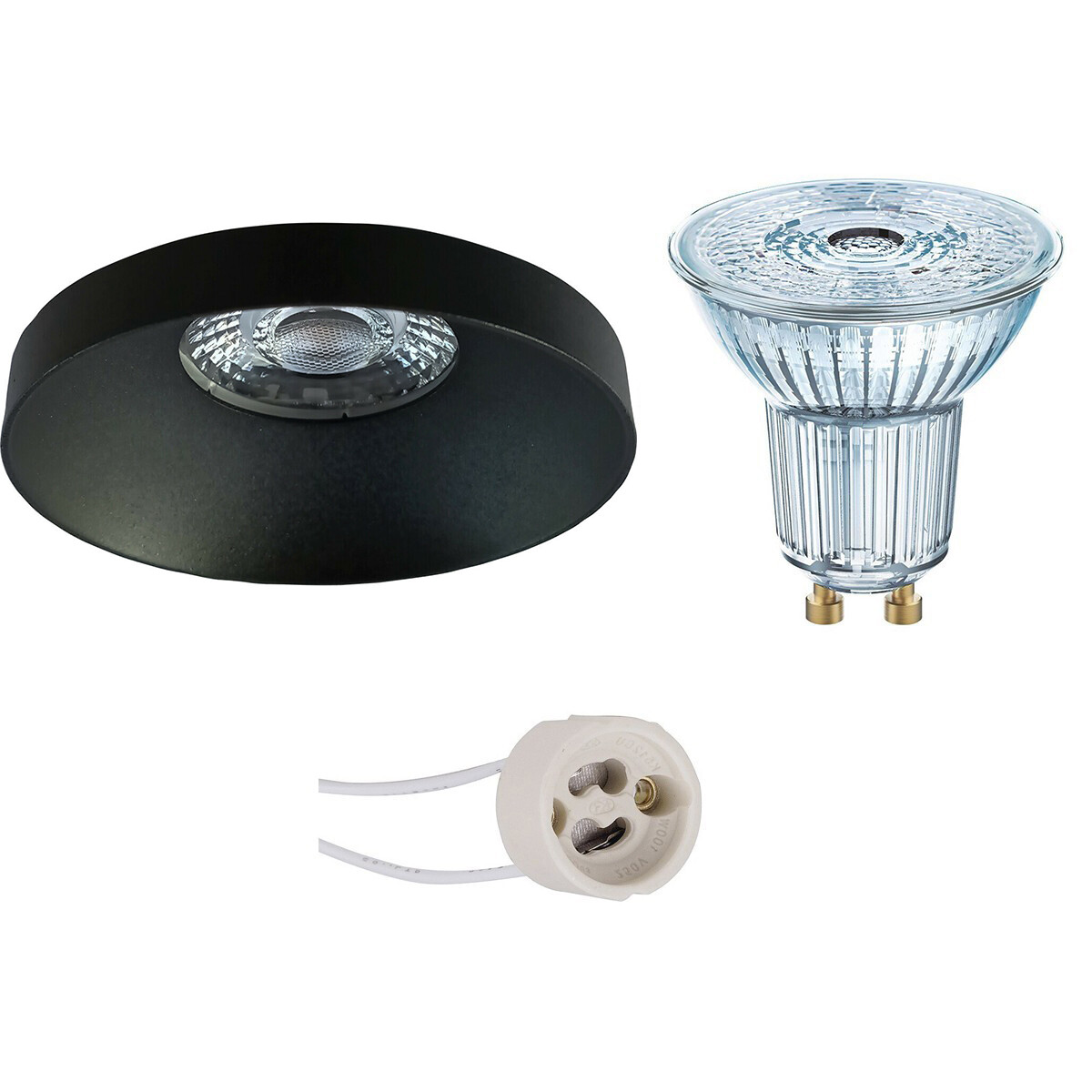 Set de spots LED - LEDVANCE Parathom PAR16 927 36D - Pragmi Vrito Pro - Douille GU10 - Dimmable - Rond Encastré - Mat Noir - 3.4W - Blanc Chaud 2700K - Ø82mm